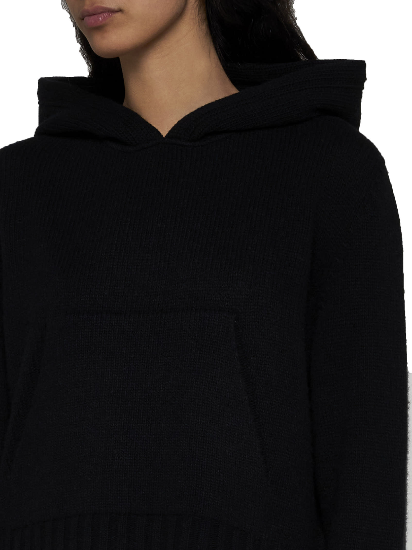 Palm Angels Logo Wool-blend Hoodie In Black White