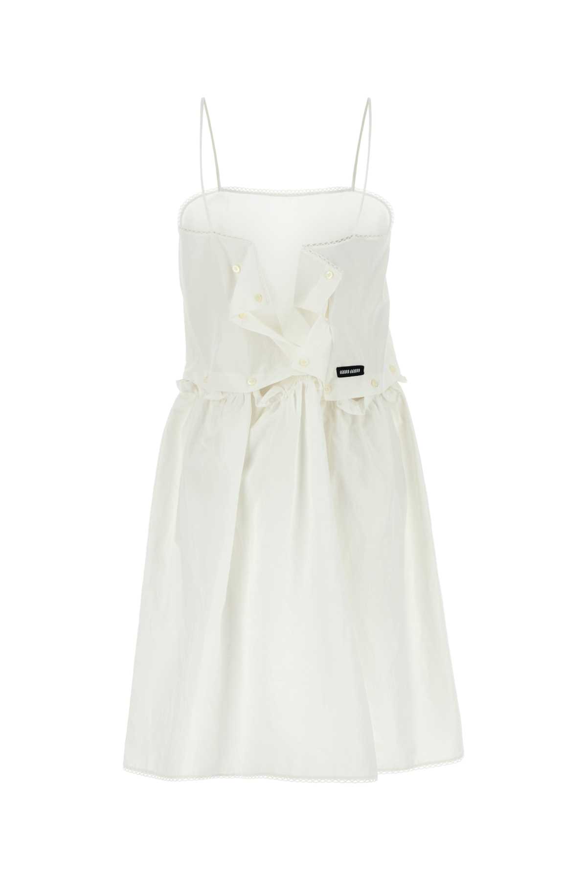 Miu Miu Flamed Poplin Dress In White