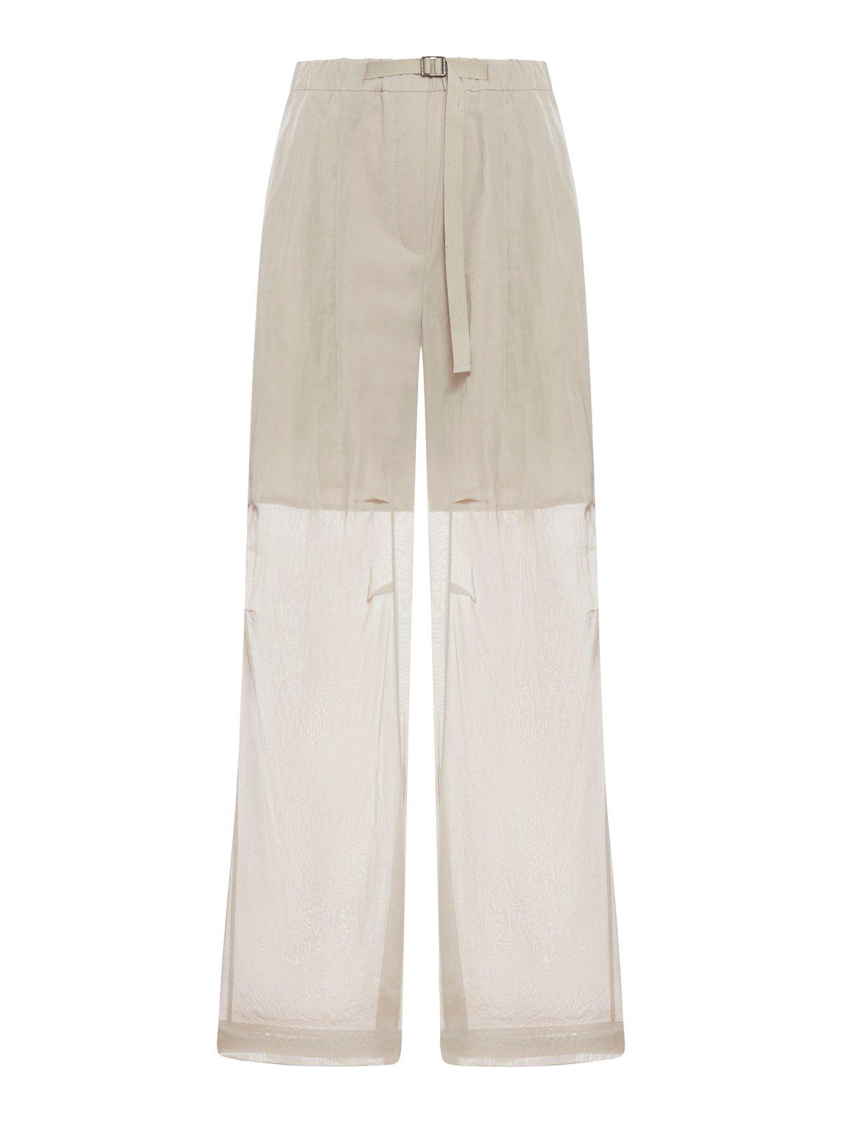 Brunello Cucinelli Semi-sheer Belted Wide-leg Trousers In Pink