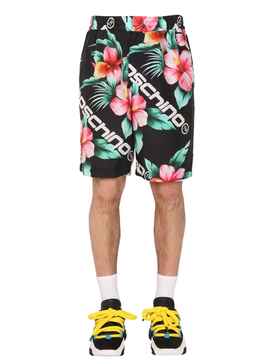 Shop Moschino Hibiscus Bermuda In Black