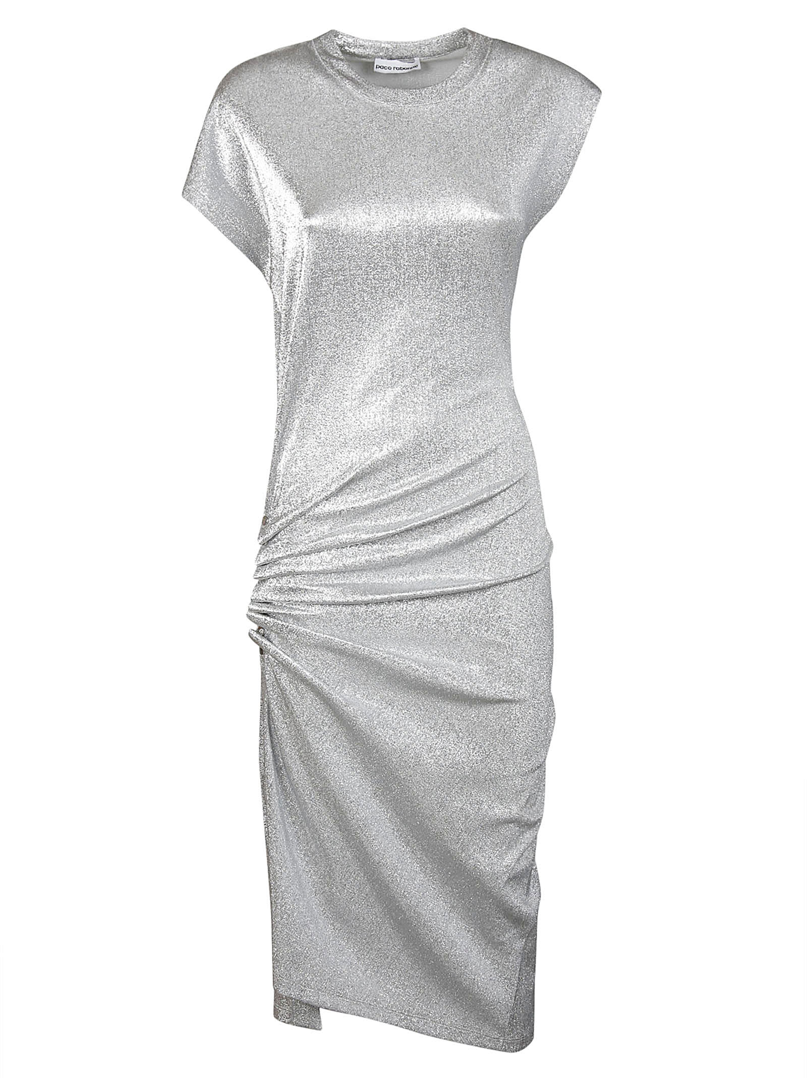 Shop Rabanne Short Sleeve Midi Dress In Silver