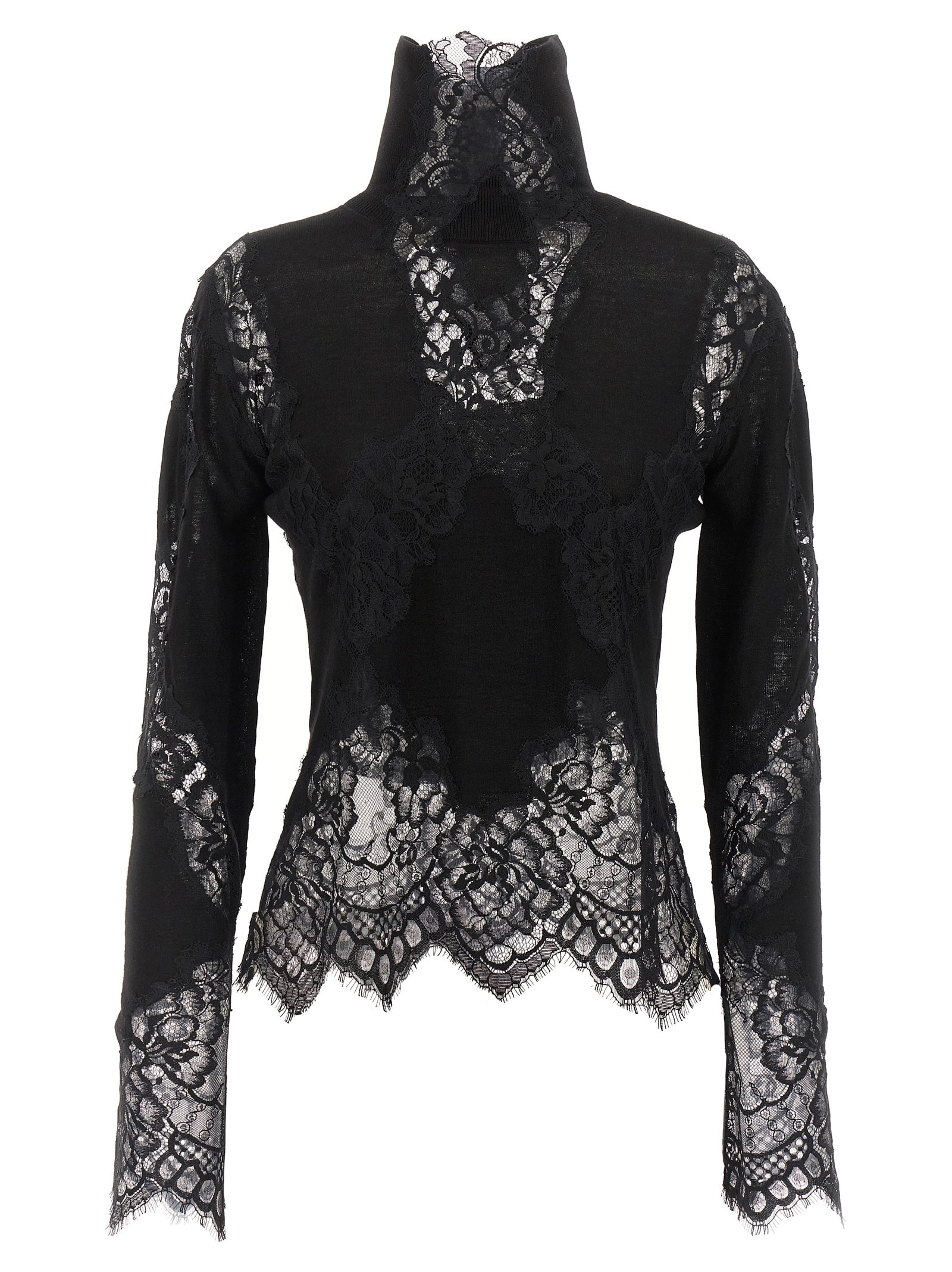 Ermanno Scervino Lace Insert Sweater Sweaters And Cardigans Black In Black