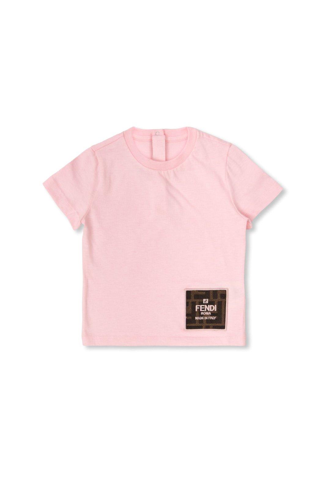 Fendi Babies' Logo Patch Crewneck T-shirt In Rosa
