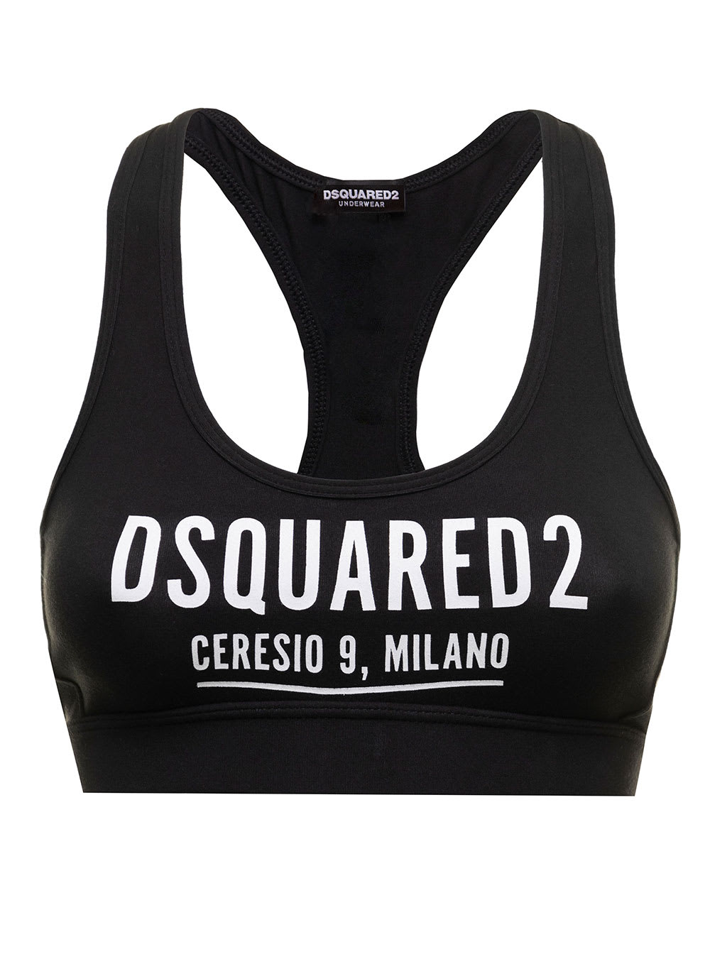 Dsquared2 D-squaured2 Woman s Black Stretch Cotton Top With Logo Print