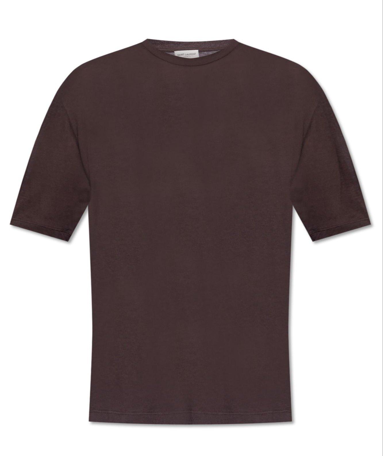 Shop Saint Laurent Crewneck Short-sleeved T-shirt In Cacao