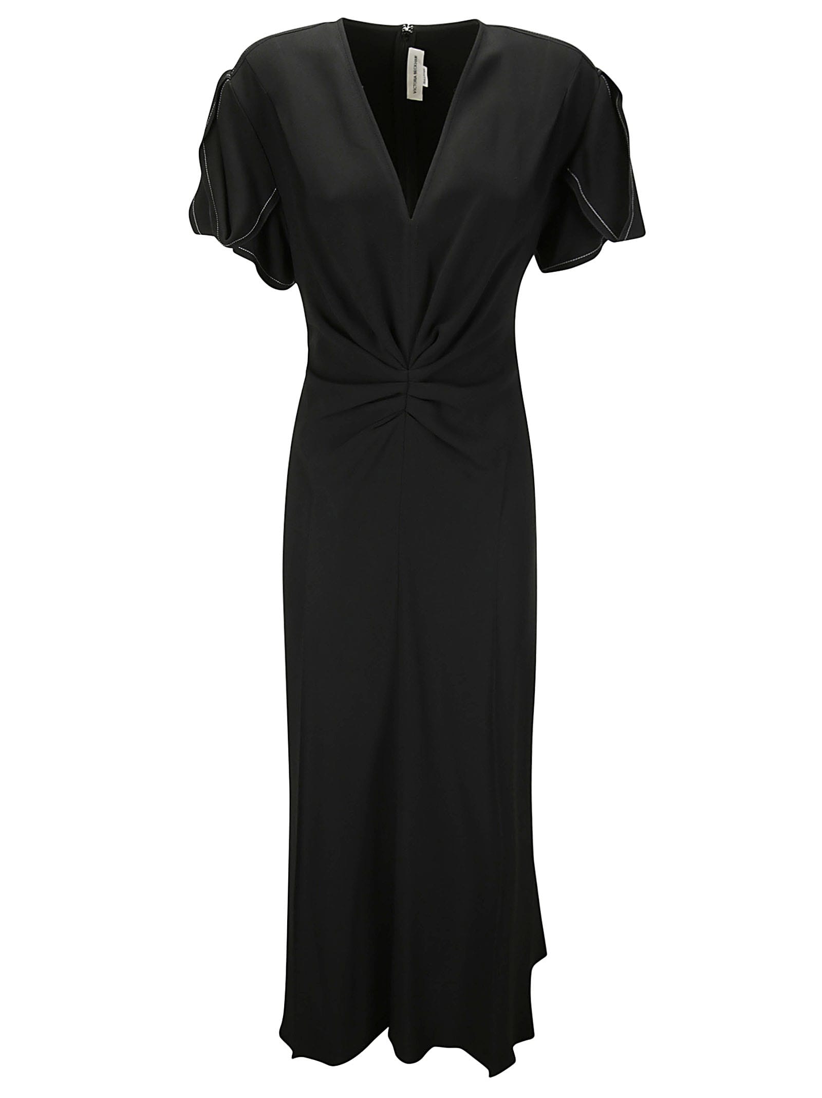 Shop Victoria Beckham Gathered V-neck Midi Dress In Black