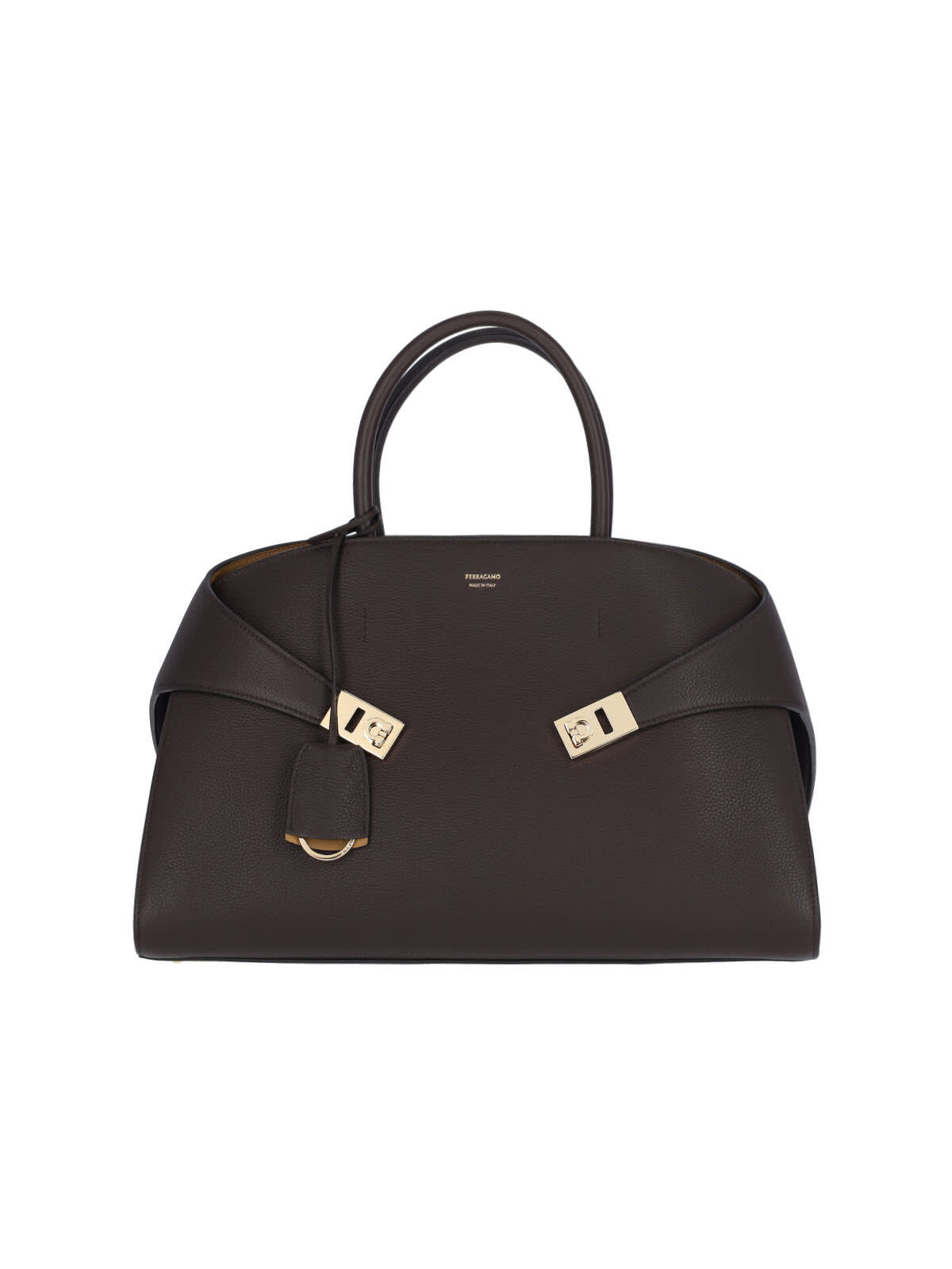 Ferragamo Structured Handbag With Gold-tone Hardware In Brown