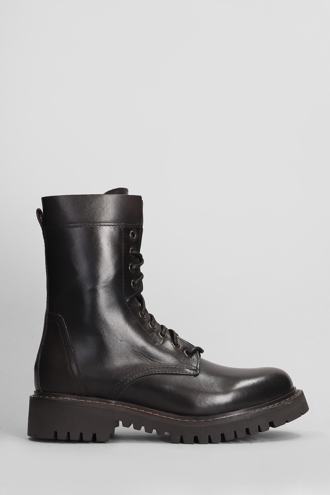 Combat Boots In Dark Brown Leather