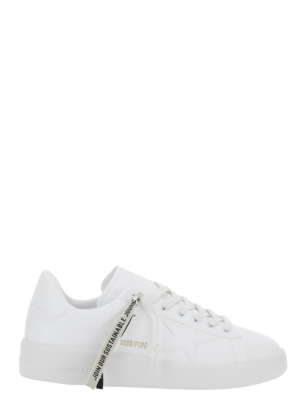 Golden Goose Men White Low Top Sneakers With Lace Detail With Logo Lettering In Ecoleather Man In White