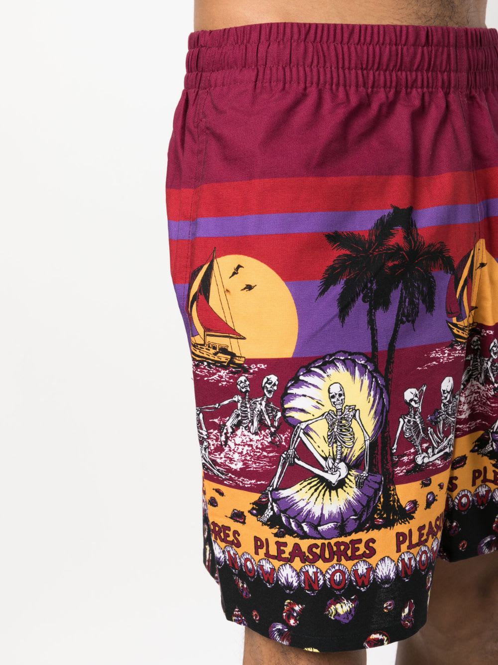 Pleasures Beach Printed Shorts In Burgundy