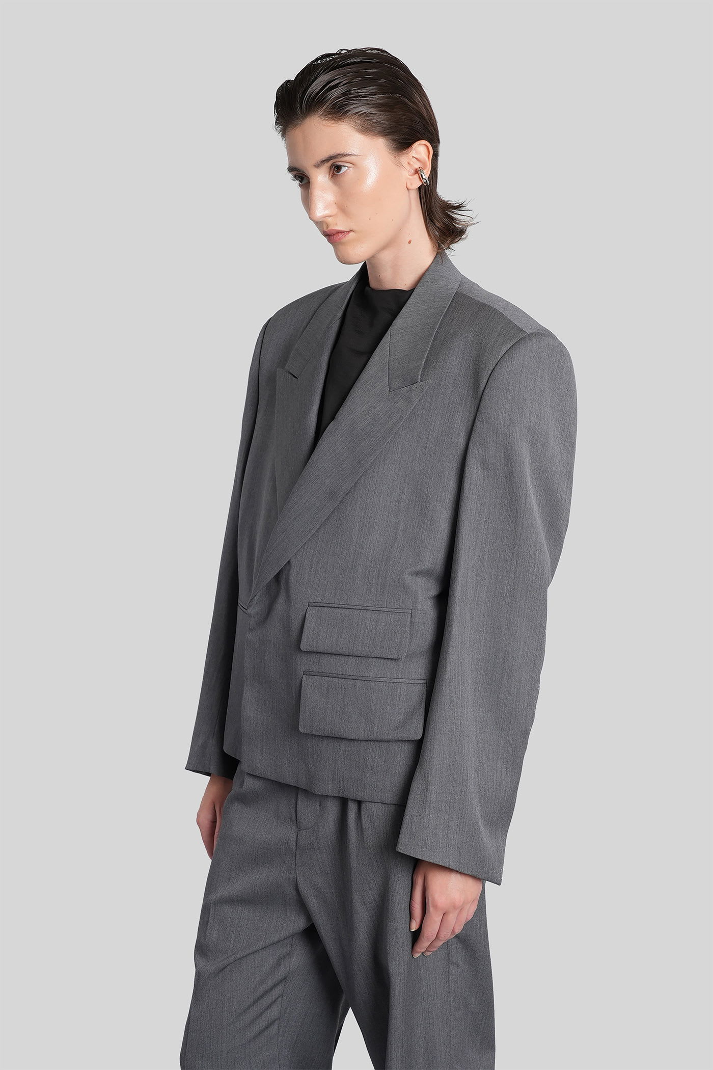 Entire Studios Book Blazer In Grey Wool In Gray