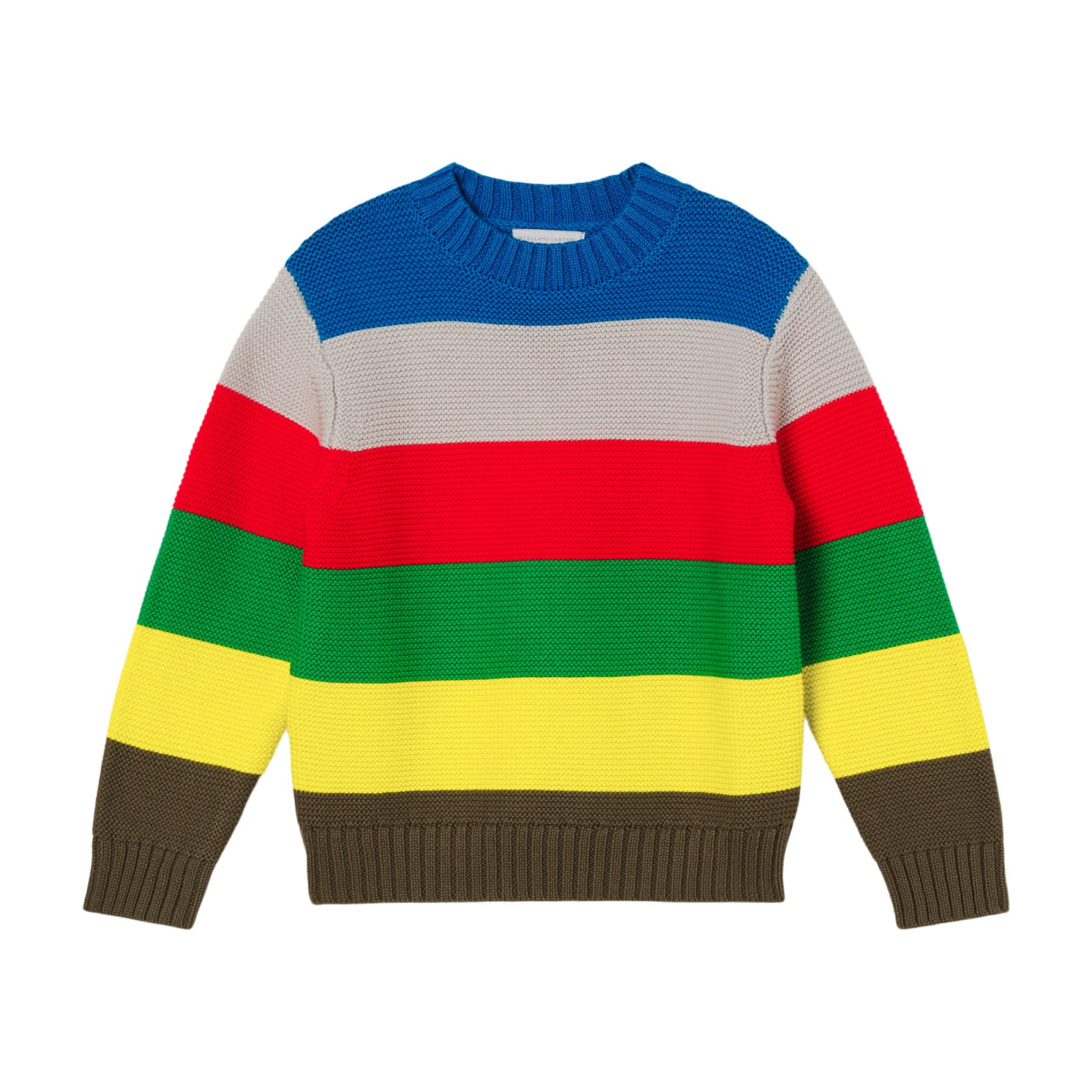 STELLA MCCARTNEY KIDS WOOL AND COTTON SWEATER WITH MULTICOLORED STRIPES PATTERN