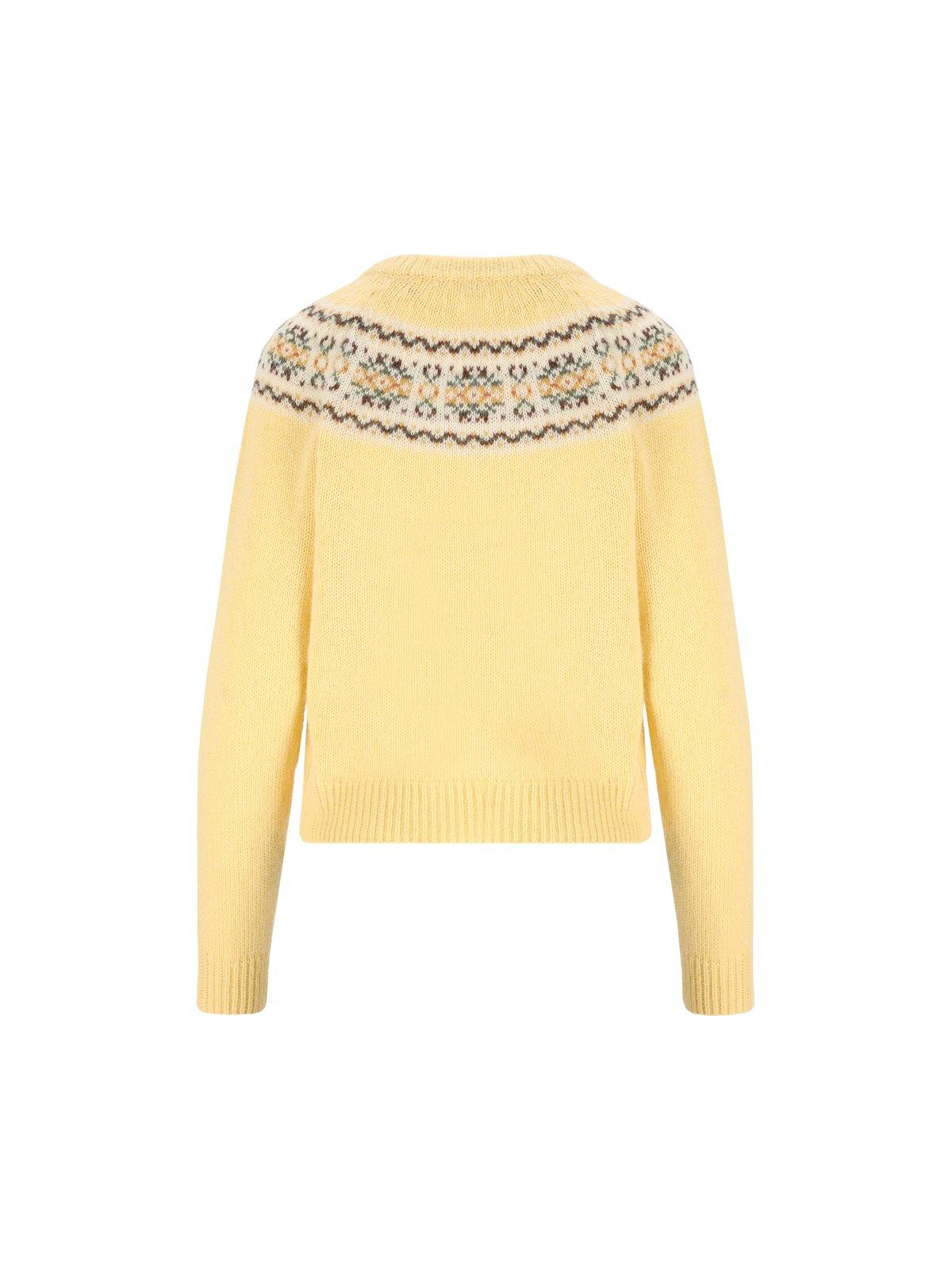 Shop Celine Triomphe Crewneck Knit Jumper In Yellow