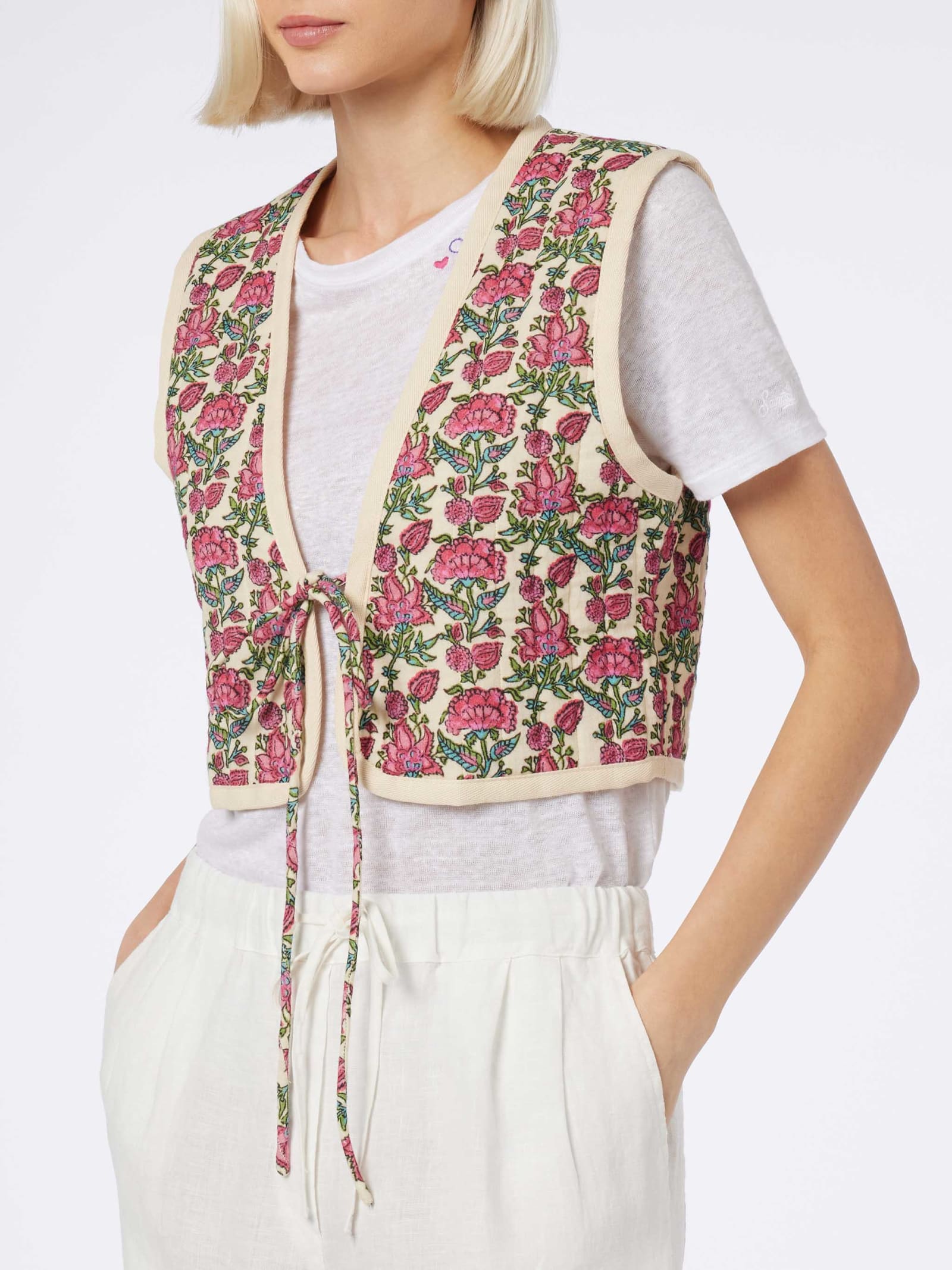 Mc2 Saint Barth Woman Embroidered Padded Vest In White