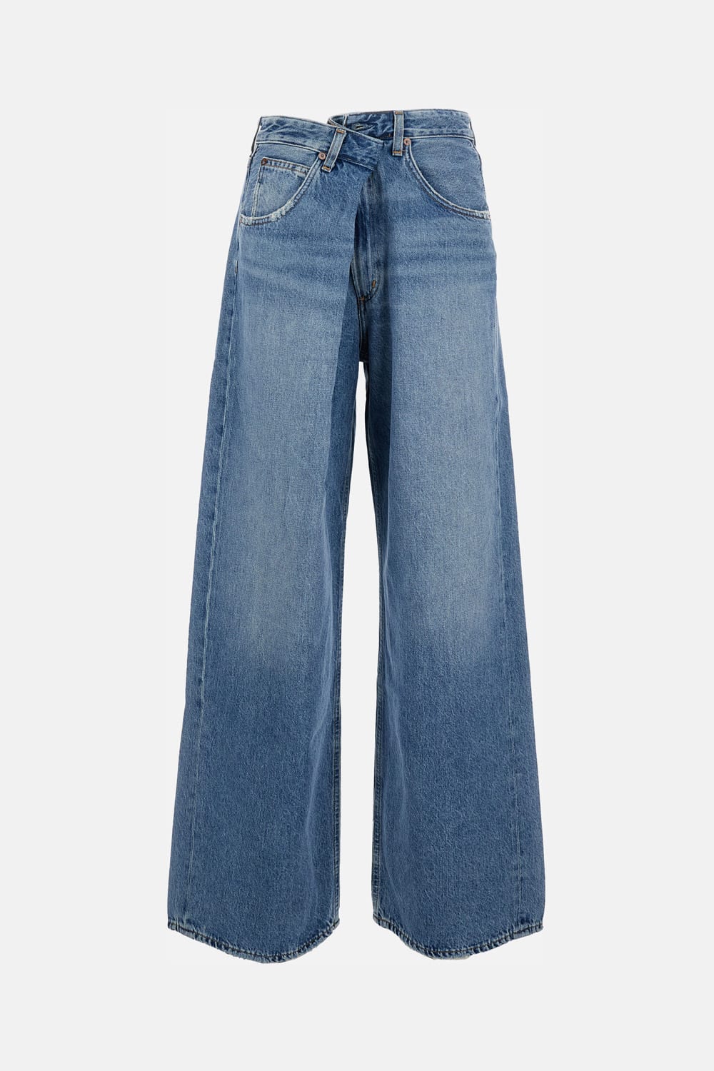 Agolde Wide-leg Light Blue Denim Jeans With Classic Five-pocket Design