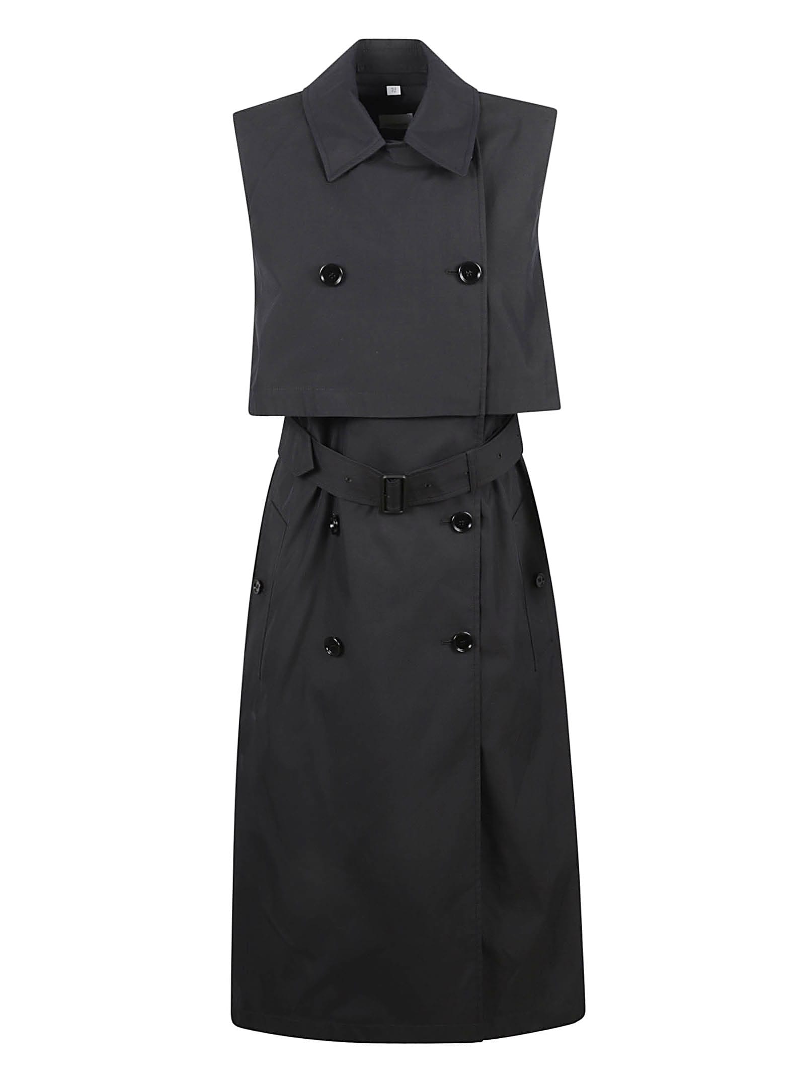 Shop Burberry Double-breast Sleeveless Belted Dress In Black
