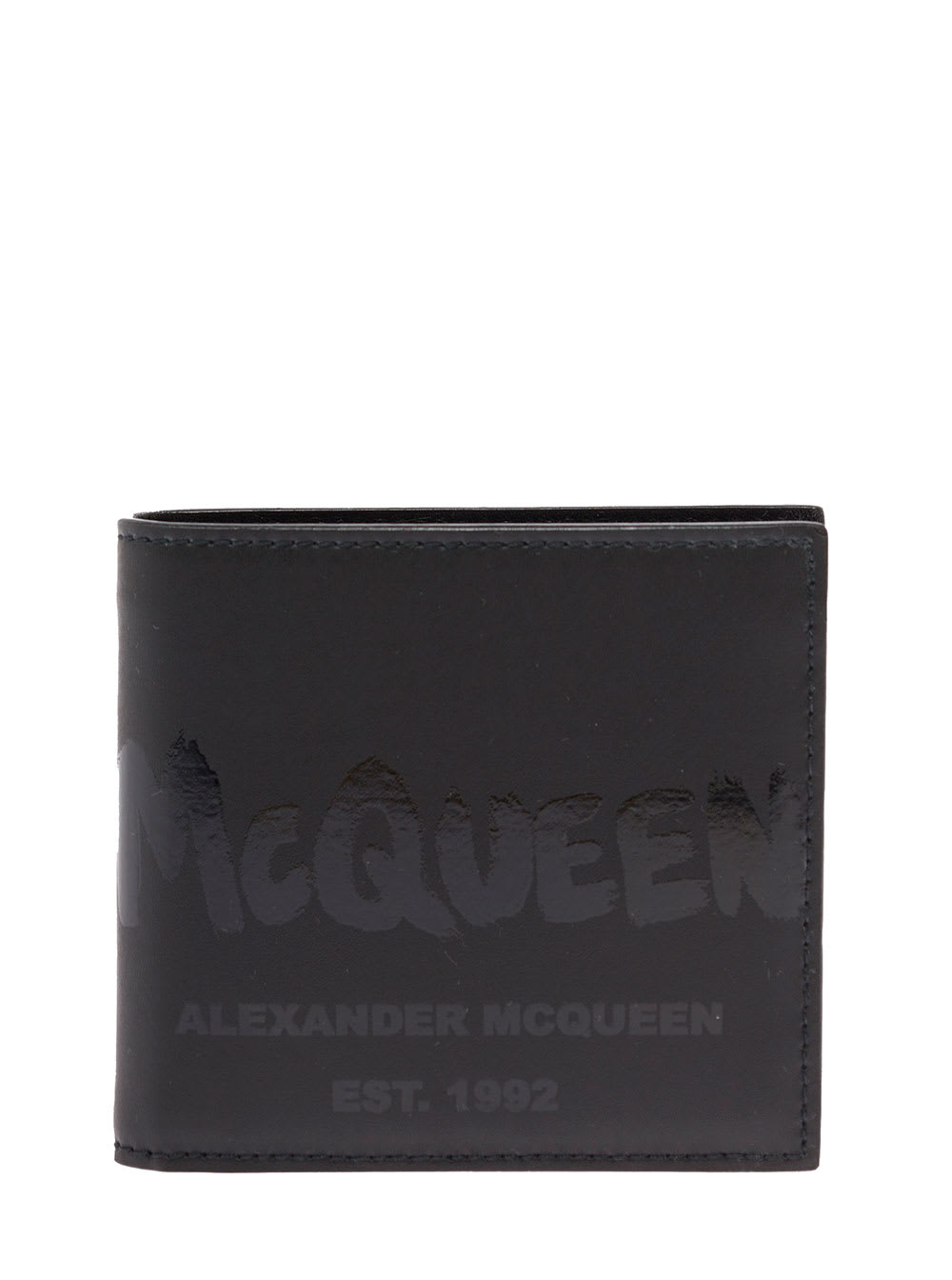 Alexander Mcqueen Mans Bifold Black Leather Wallet With Logo