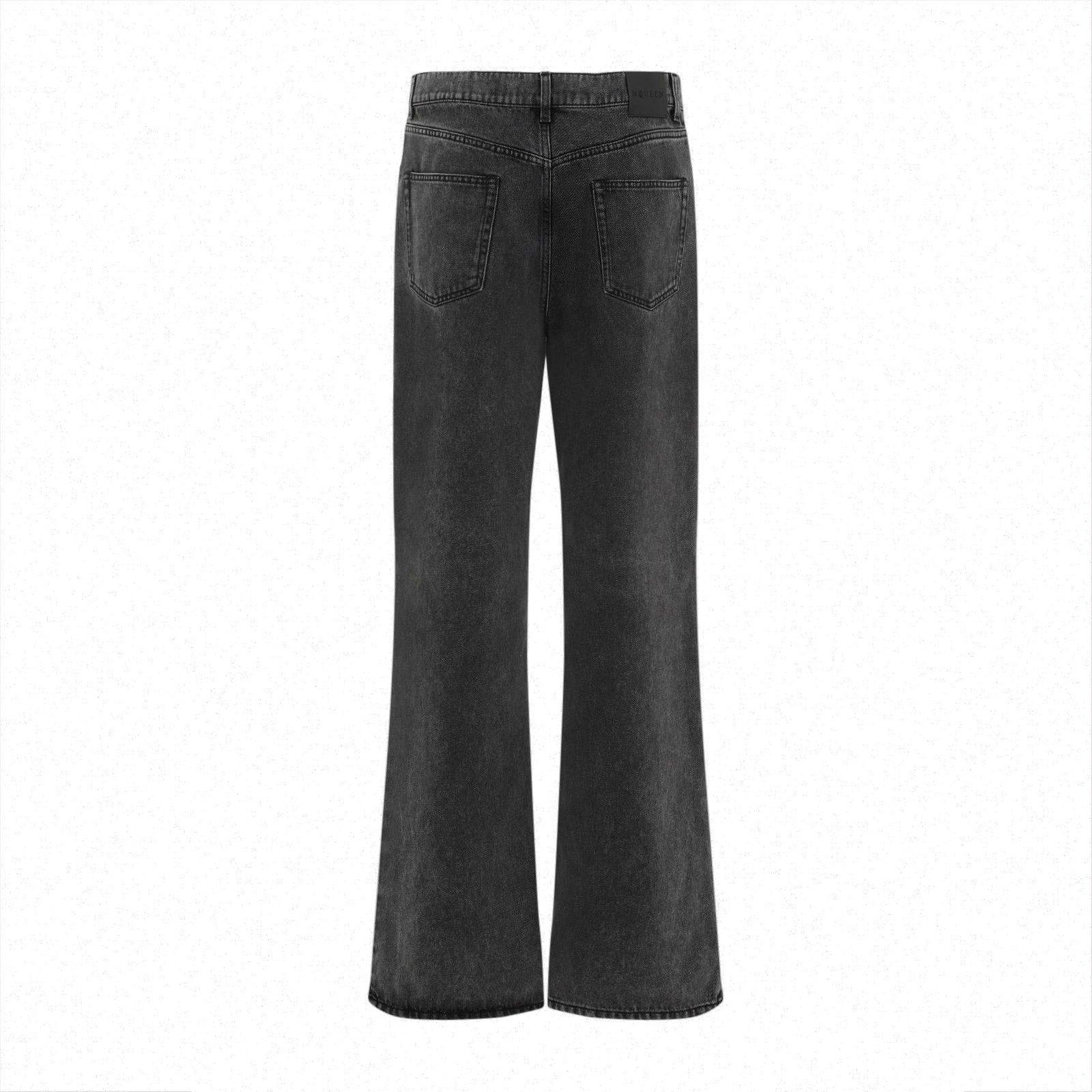 Shop Alexander Mcqueen Logo Patch Wide-leg Jeans In Black