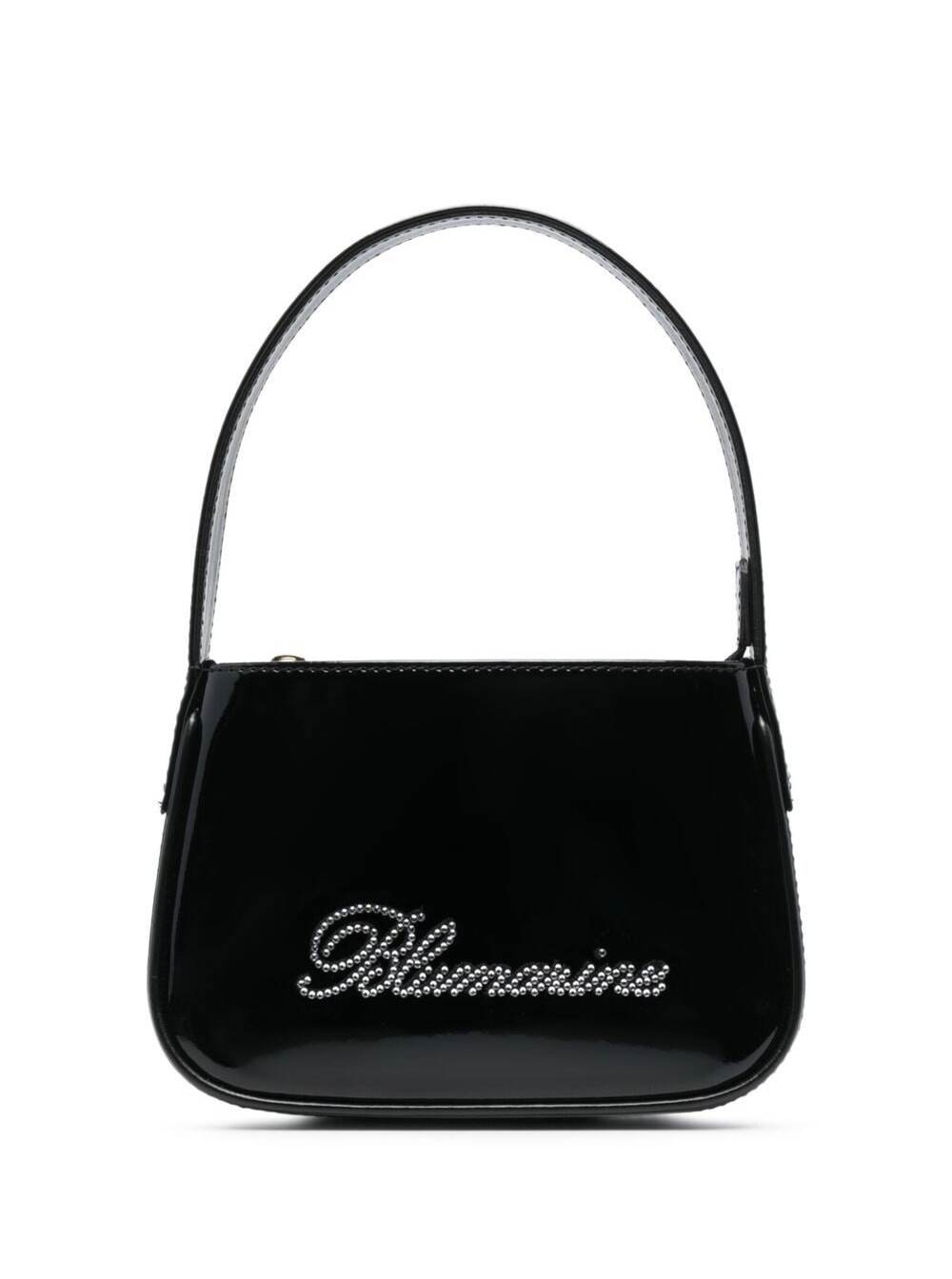 Black Patent Finish Mini Bag With Rhinestone-embellished Logo In Calf Leather Woman