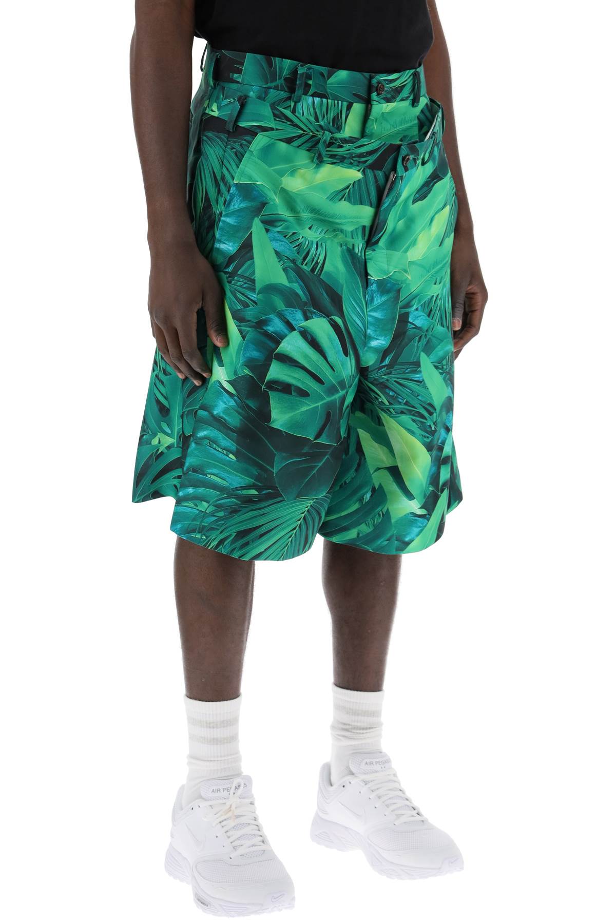 Shop Comme Des Garçons Homme Deux Jungle Bermuda With Double Front Layer In Green (green)