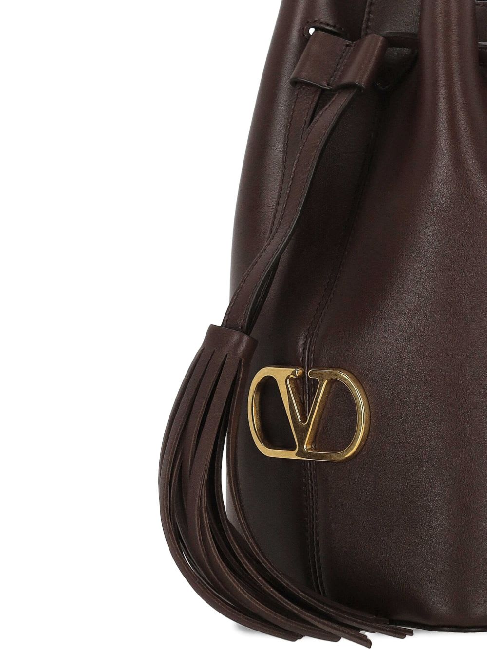 Valentino Borsa A Secchiello Vlogo Signature In Pelle Cioccolato  Donna In Brown
