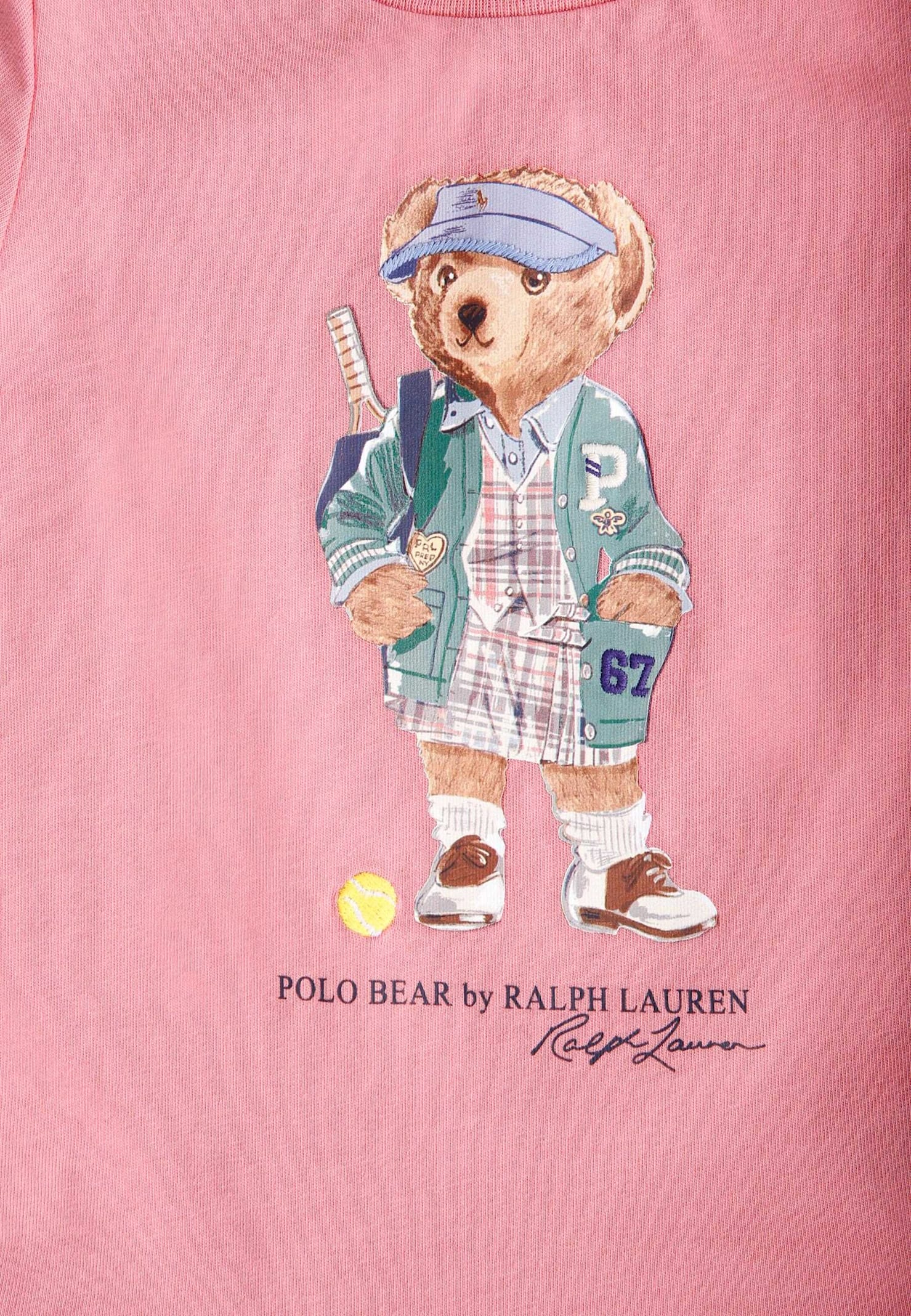 Ralph Lauren Pink Dress For Baby Girl With Polo Bear In Pink