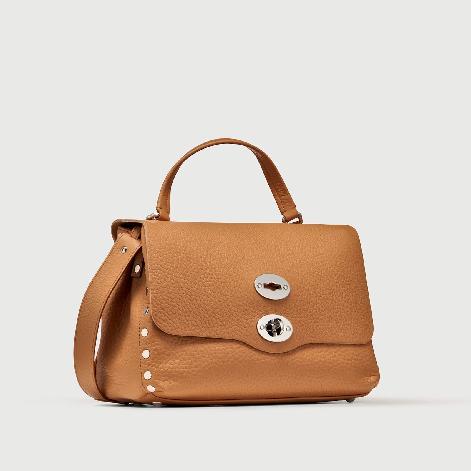 Zanellato Textured Leather Shoulder Bag With Flap Closure In Brown