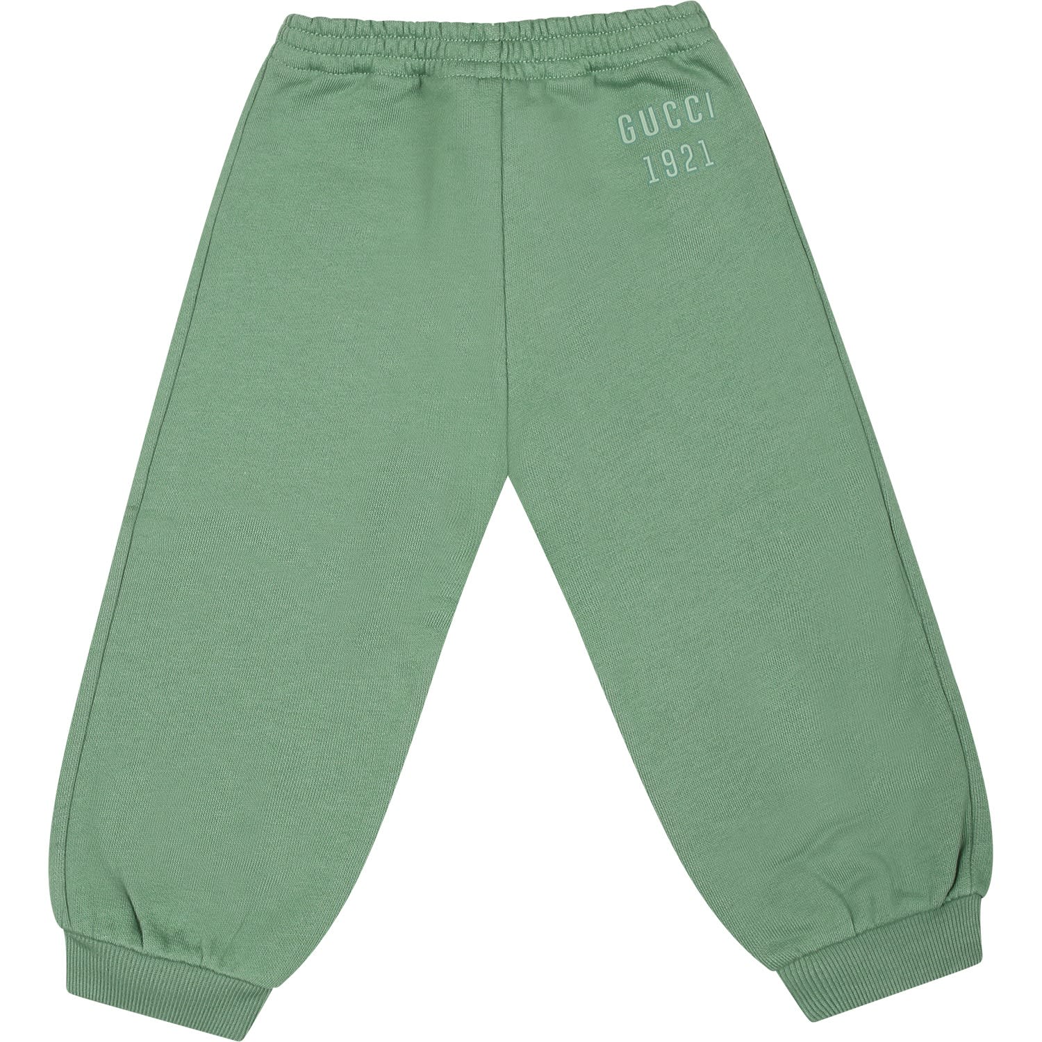 Shop Gucci Green Trousers For Babykids With Logo  1921
