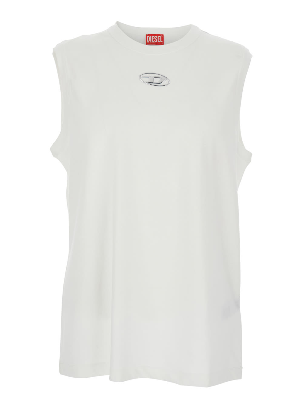 Diesel t-bisco-iod White Sleeveless Top With Logo Detail On The Front In Cotton Man