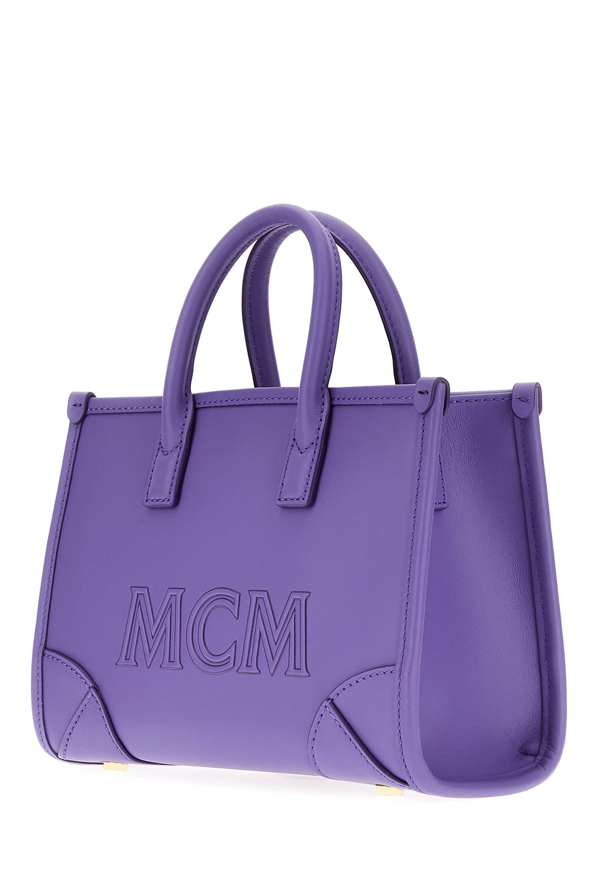 Shop Mcm Purple Leather Small Munchen Shopping Bag In Uq