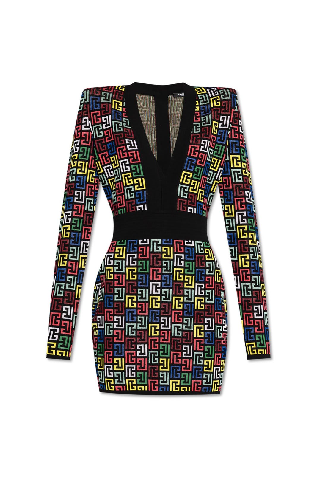 Shop Balmain Patterned Long-sleeve Dress In Multicolor