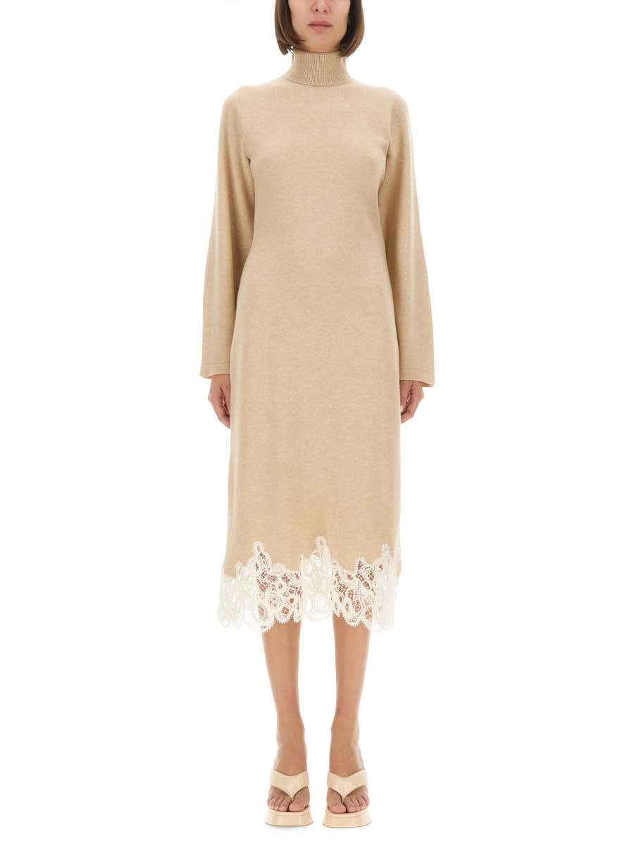 Fabiana Filippi Knit Dress With Lace Hemline In Neutral