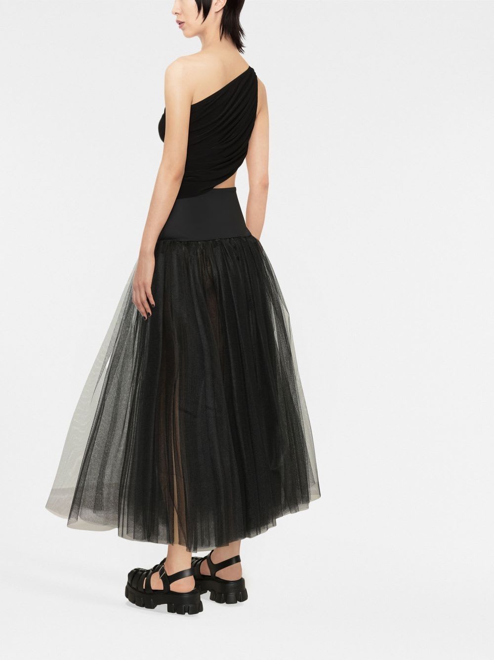 Norma Kamali Diana One-shoulder Ruched Crop Top In Black