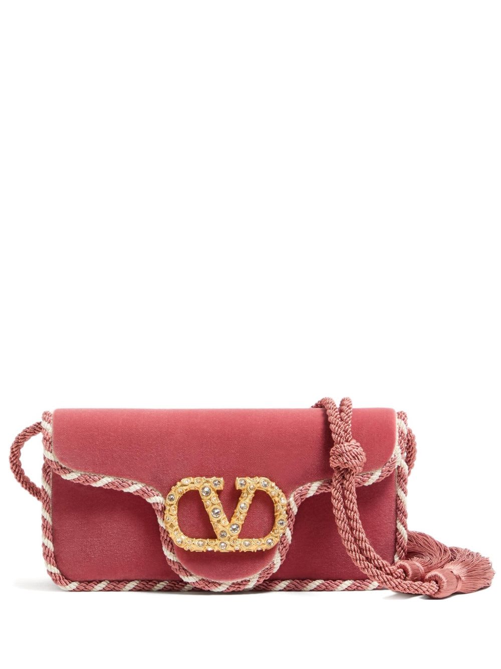 Valentino Garavani Locò Velvet Clutch In Pink