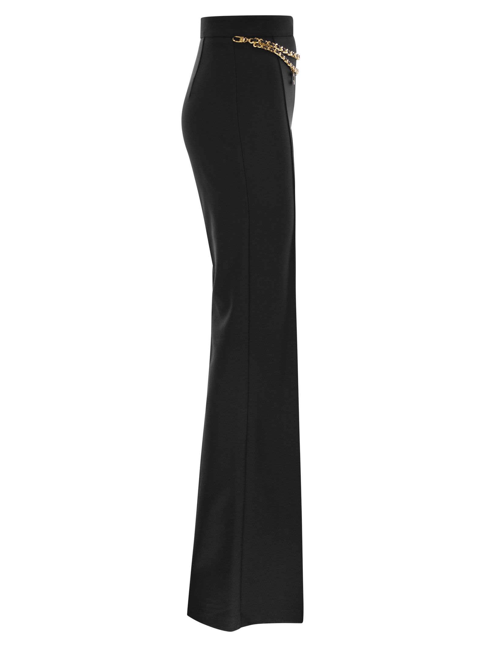 Shop Elisabetta Franchi Stretch Crepe Palazzo Trousers With Belt In Black