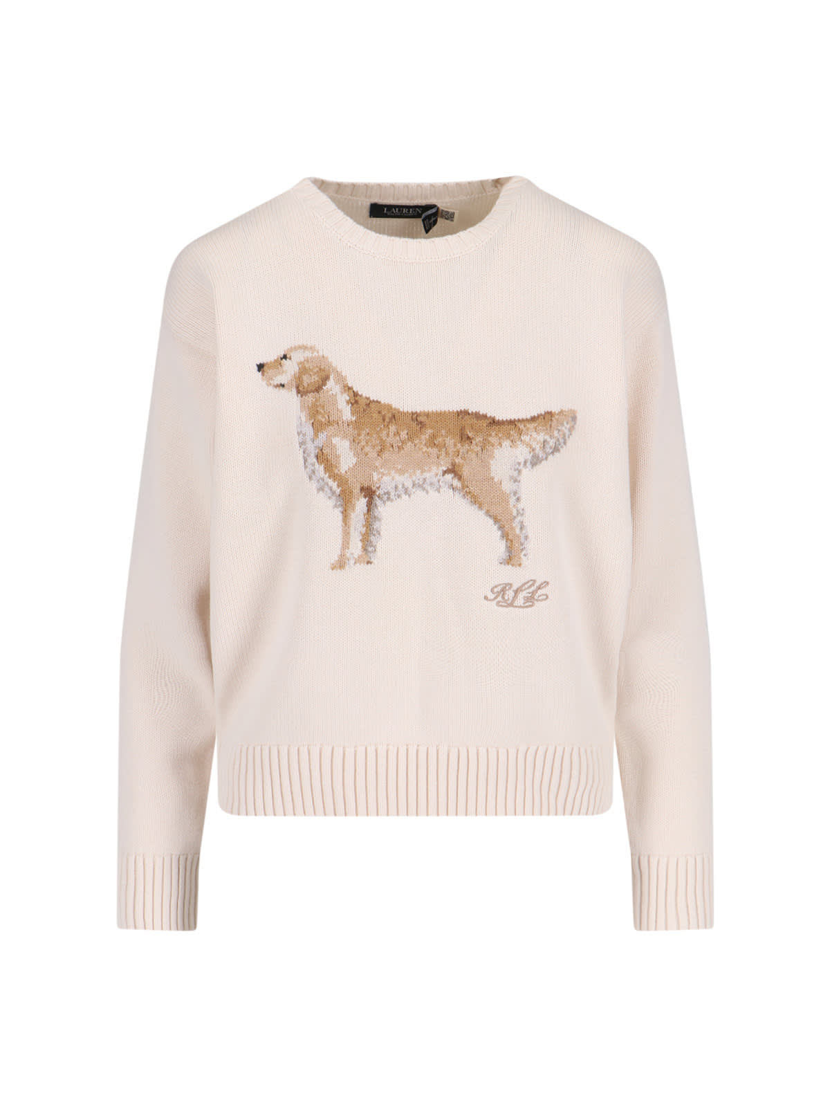 Ralph Lauren Golden Retriever Inlaid Sweater In White