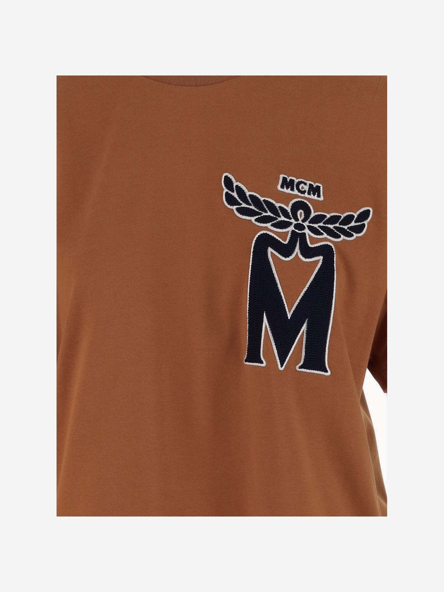 Shop Mcm Cotton T-shirt With Logo In Brown