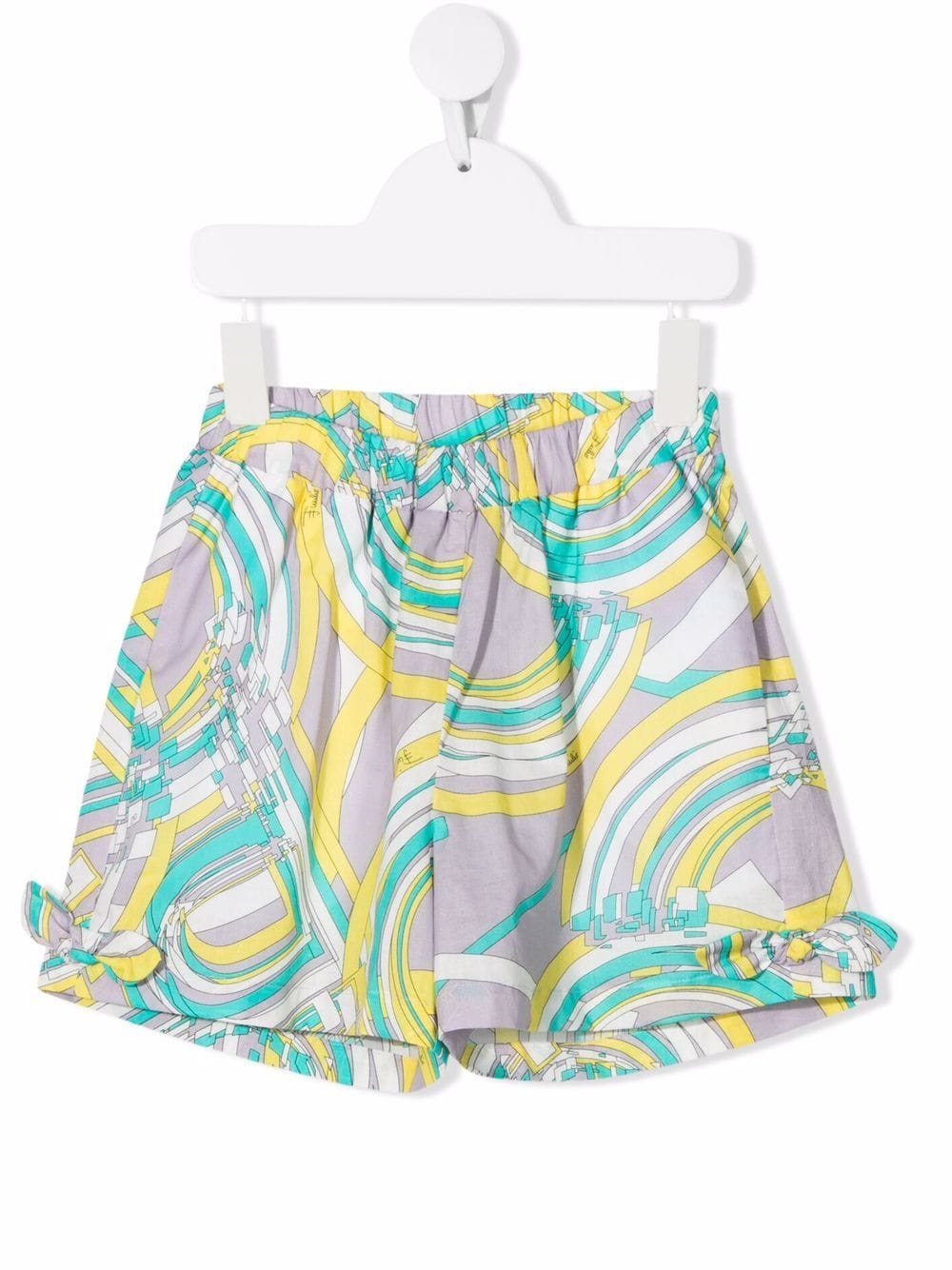 Emilio Pucci Kids Lilac Shorts With Bows And All-over Yellow And Aqua Green Print
