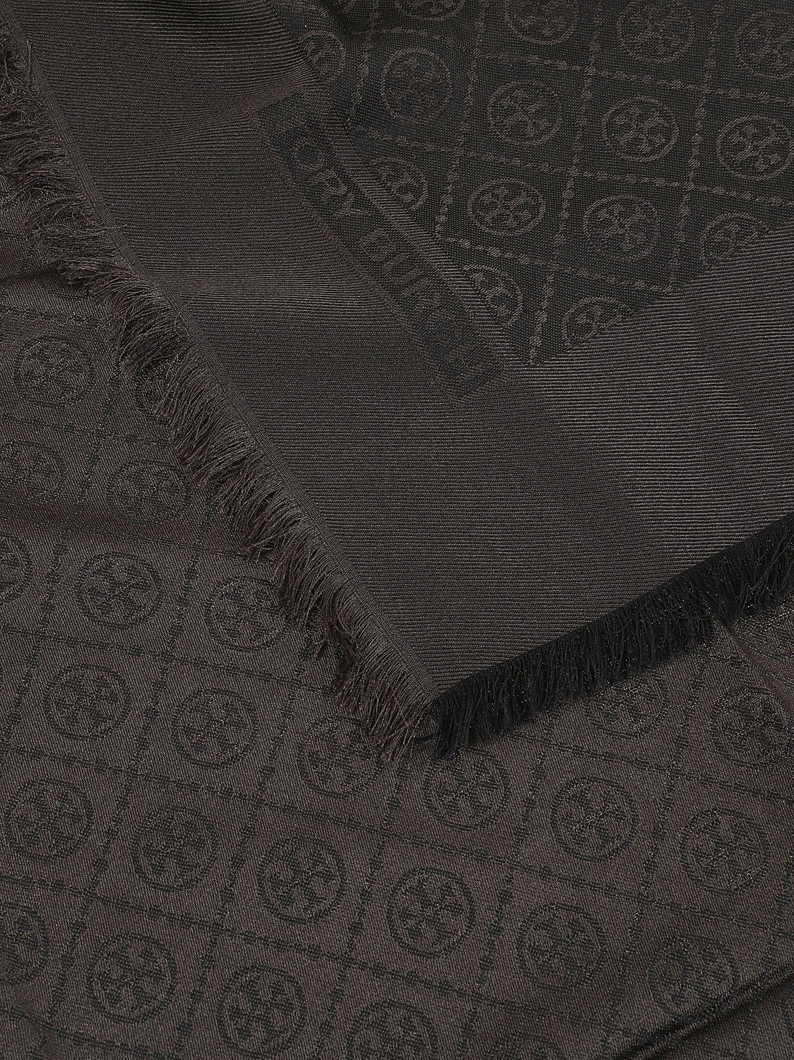 Tory Burch Scarf With Jacquard Motif Fringes In Black