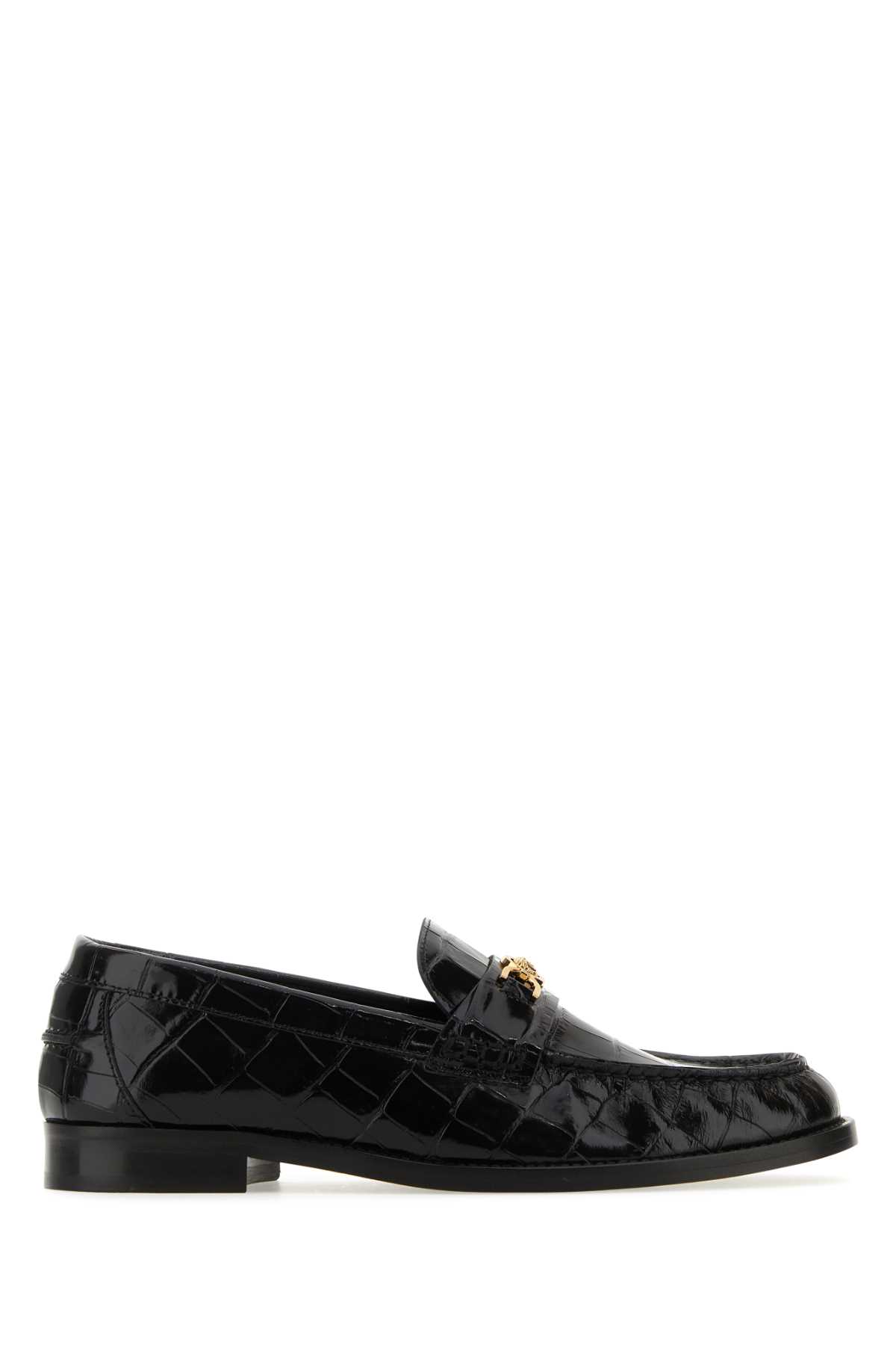 Shop Versace Black Leather Medusa 95 Loafers In 1b00v