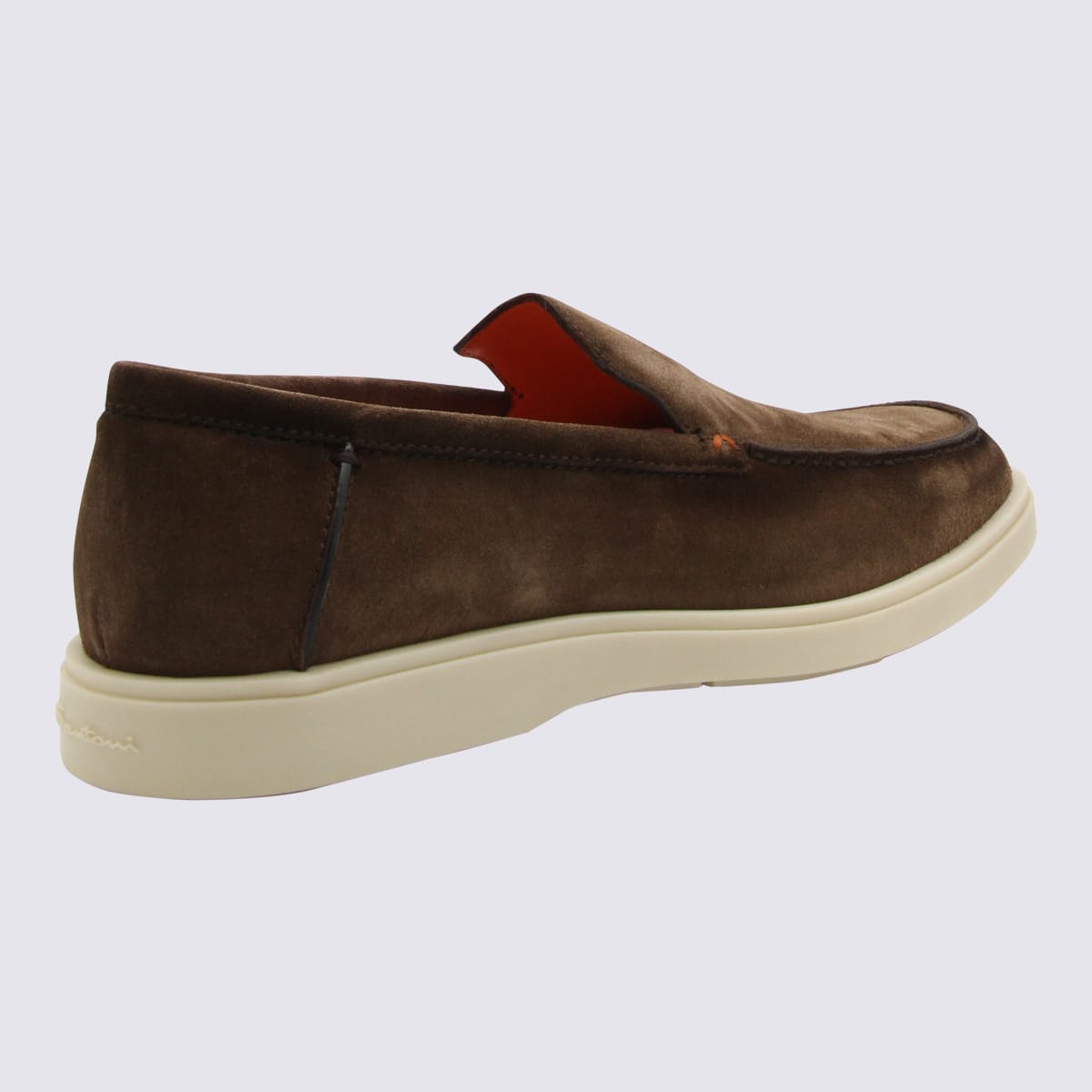 Shop Santoni Brown Suede Loafers