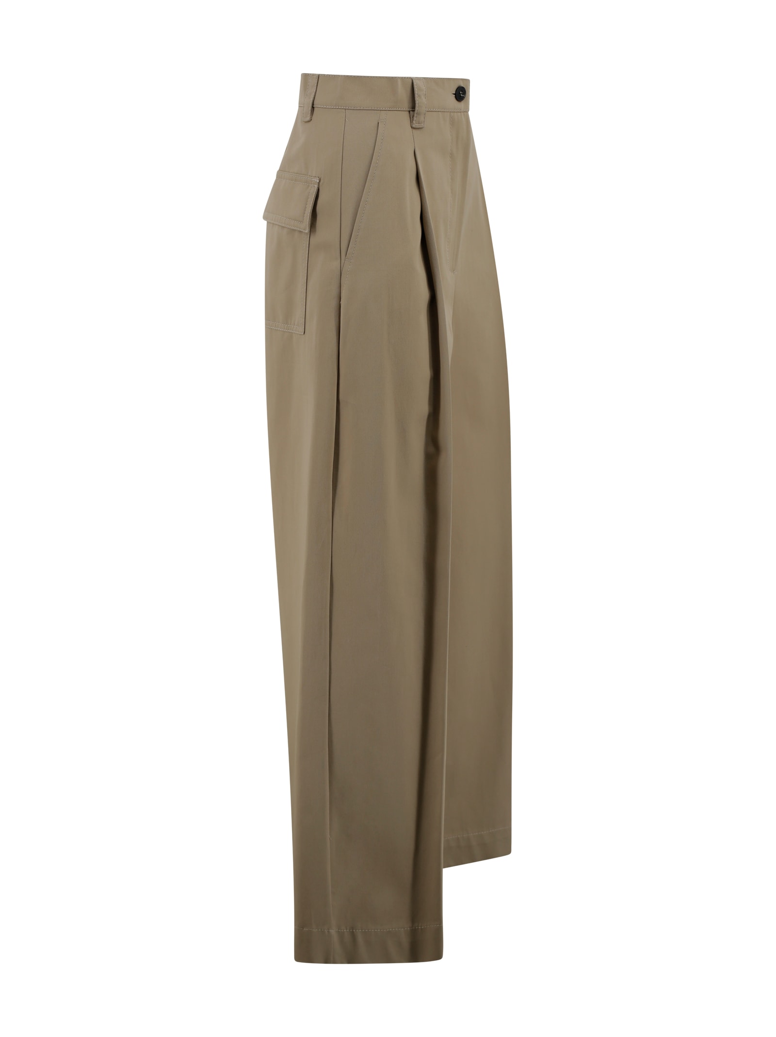 Weekend Max Mara Pantalone Ampio In Gabardina Di Cotone Beige In Beige