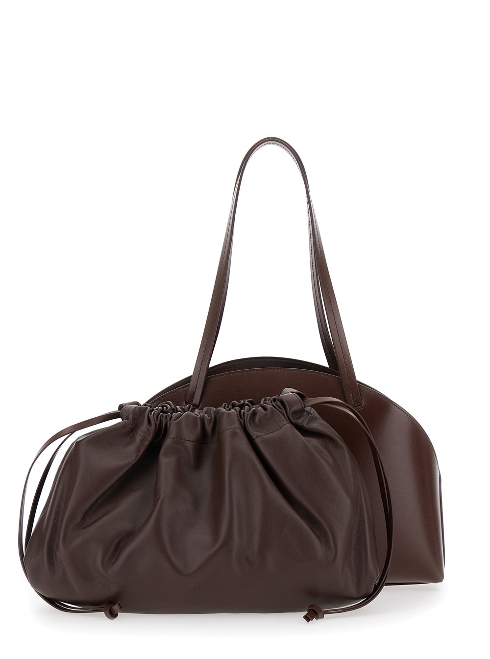 Jil Sander Chocolate Leather Medium Curve Shoulder Bag In Brown