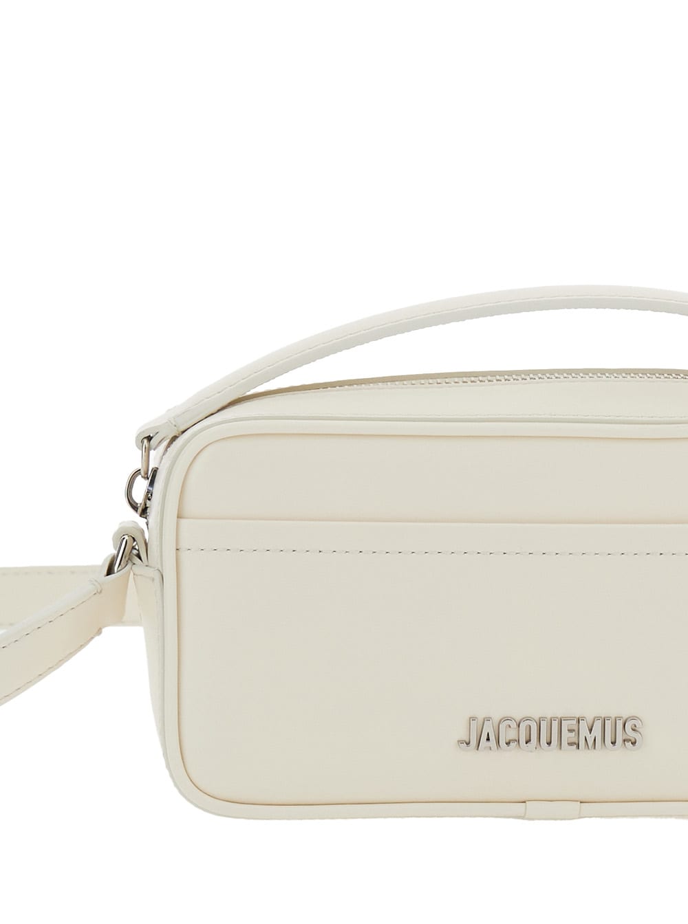 Jacquemus Le Baneto White Shoulder Bag With Logo Lettering On The Front And Adjustable Shoulder Strap In Leath In Lightivory