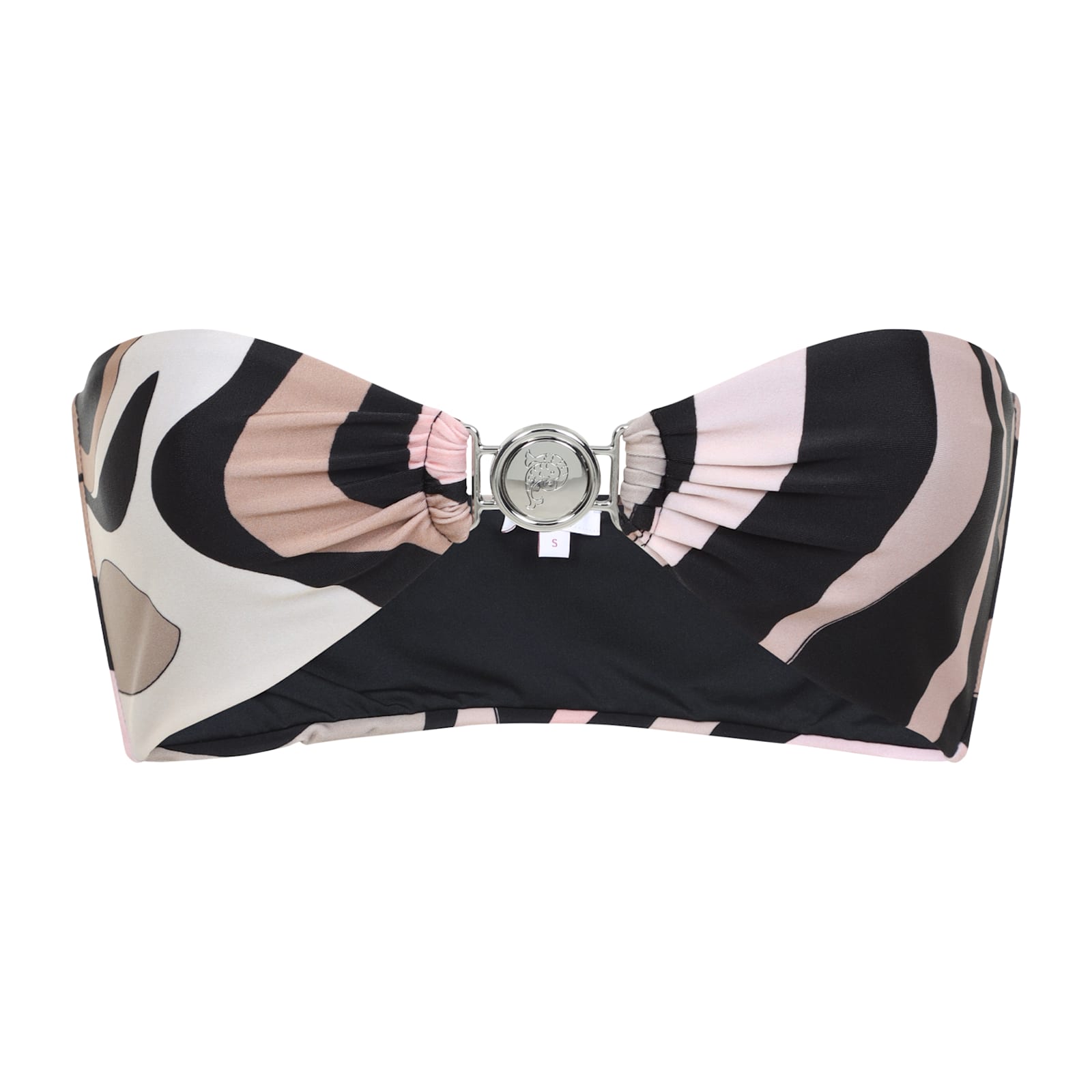 Pucci Abstract Ruched Strapless Bandeau Swimwear In Nero Nude
