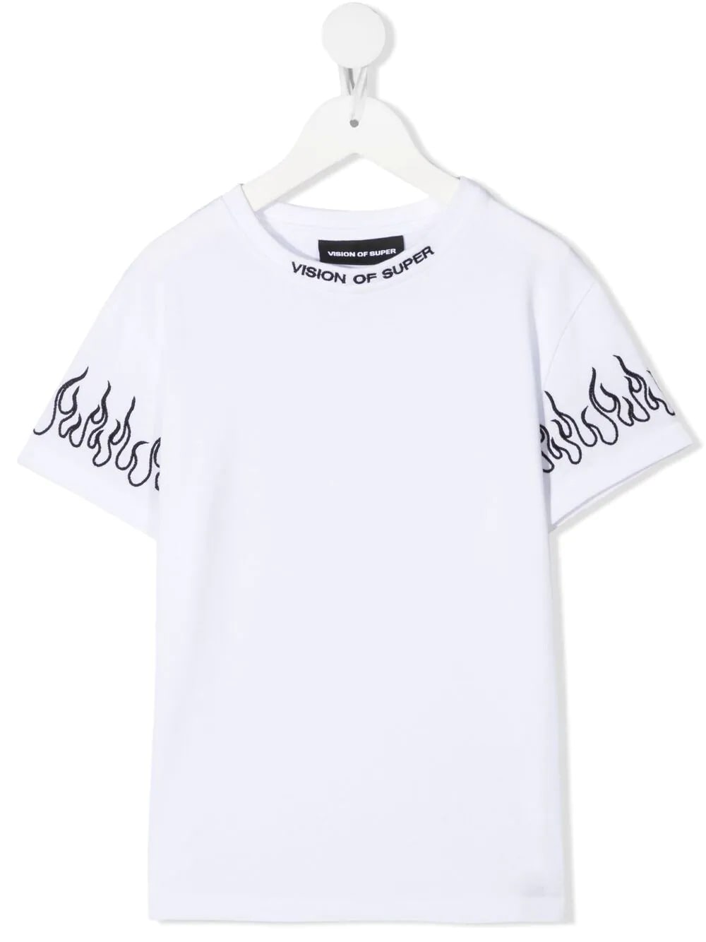 Vision of Super Unisex Kid White T-shirt With Embroidered Black Flames