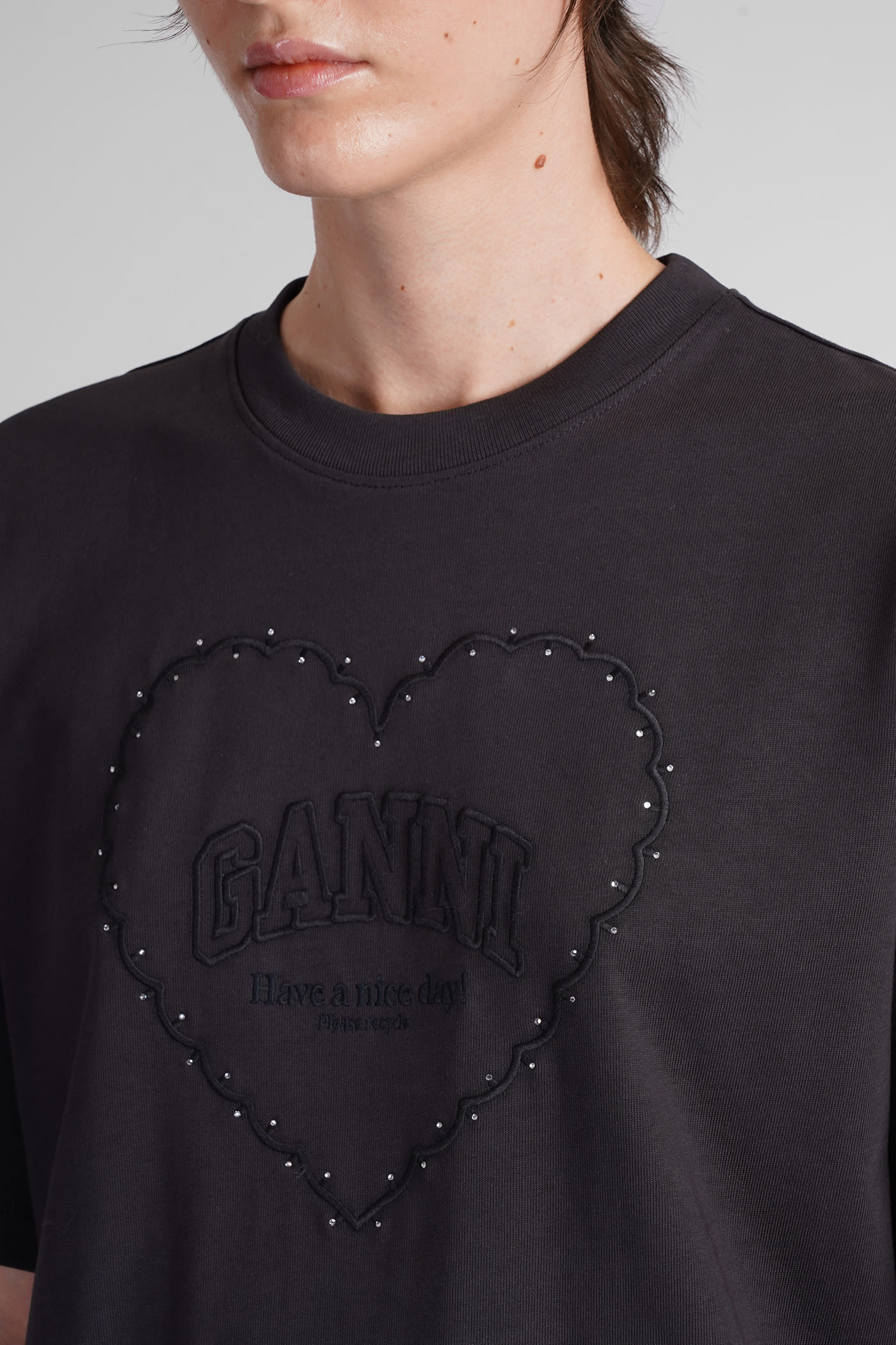 Shop Ganni T-shirt In Black Cotton