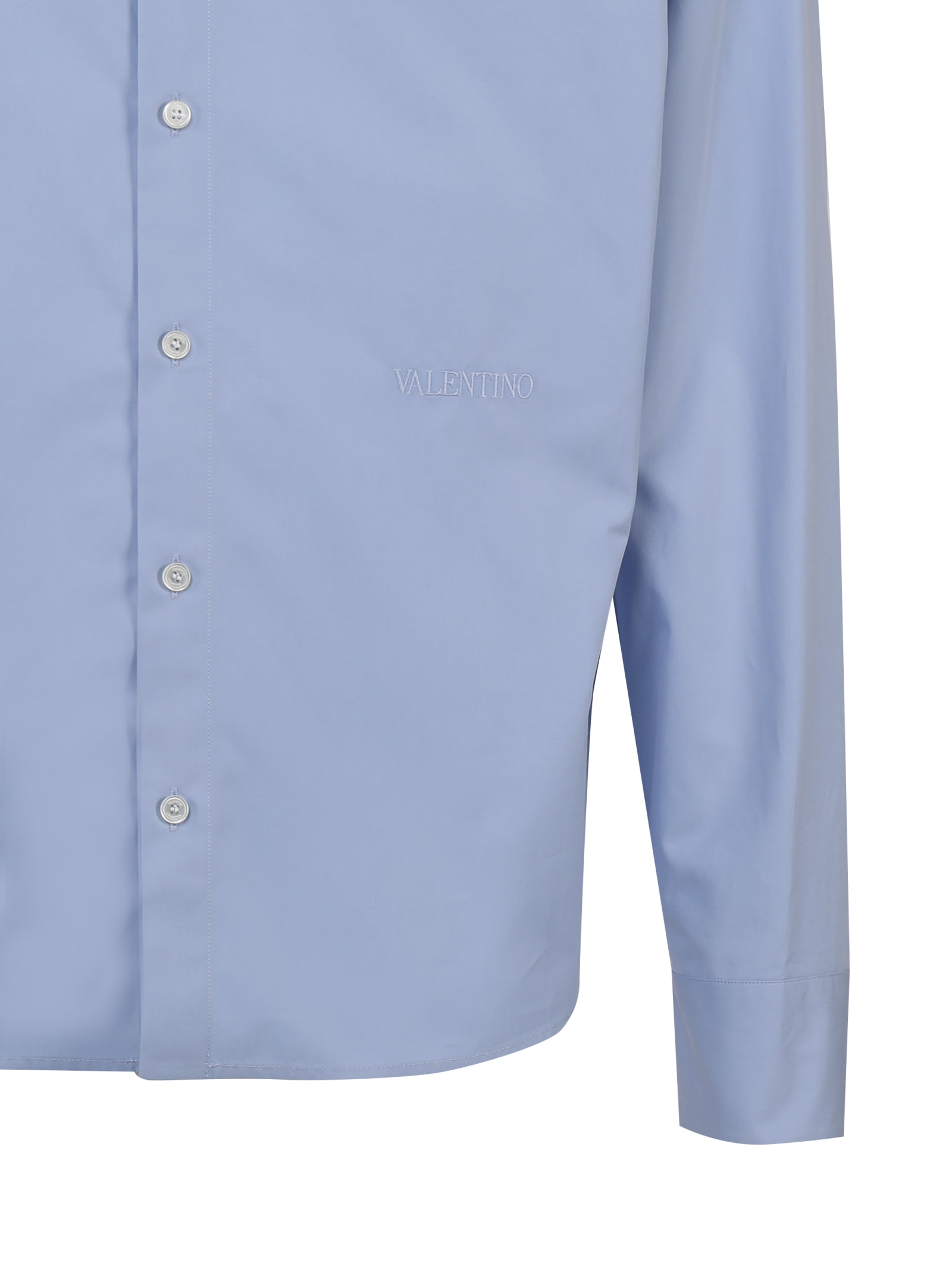 Shop Valentino Cotton Shirt With Italian Collar In Blue