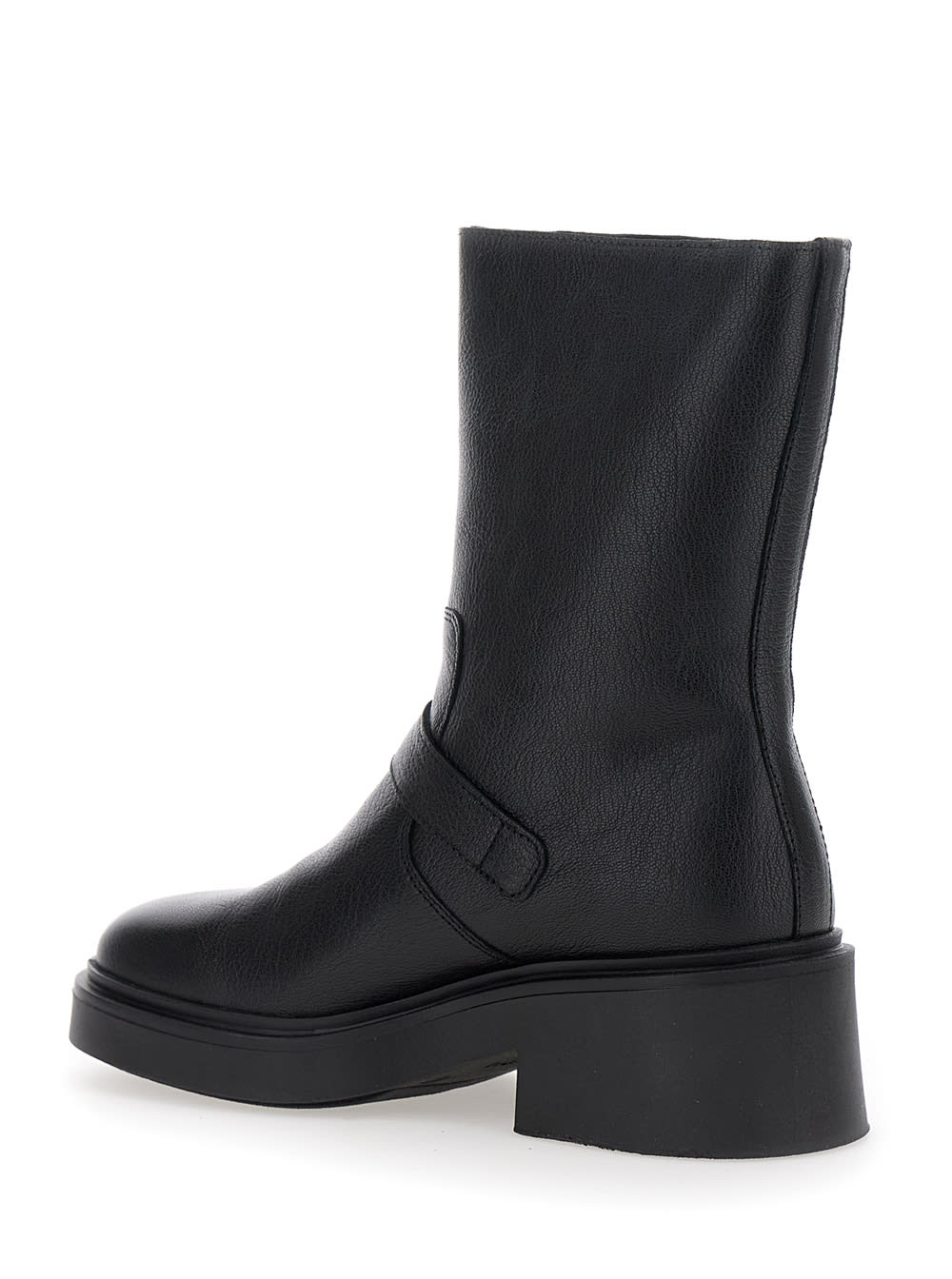 Shop Pollini Black Boots With Decorative Buckle In Leather Woman