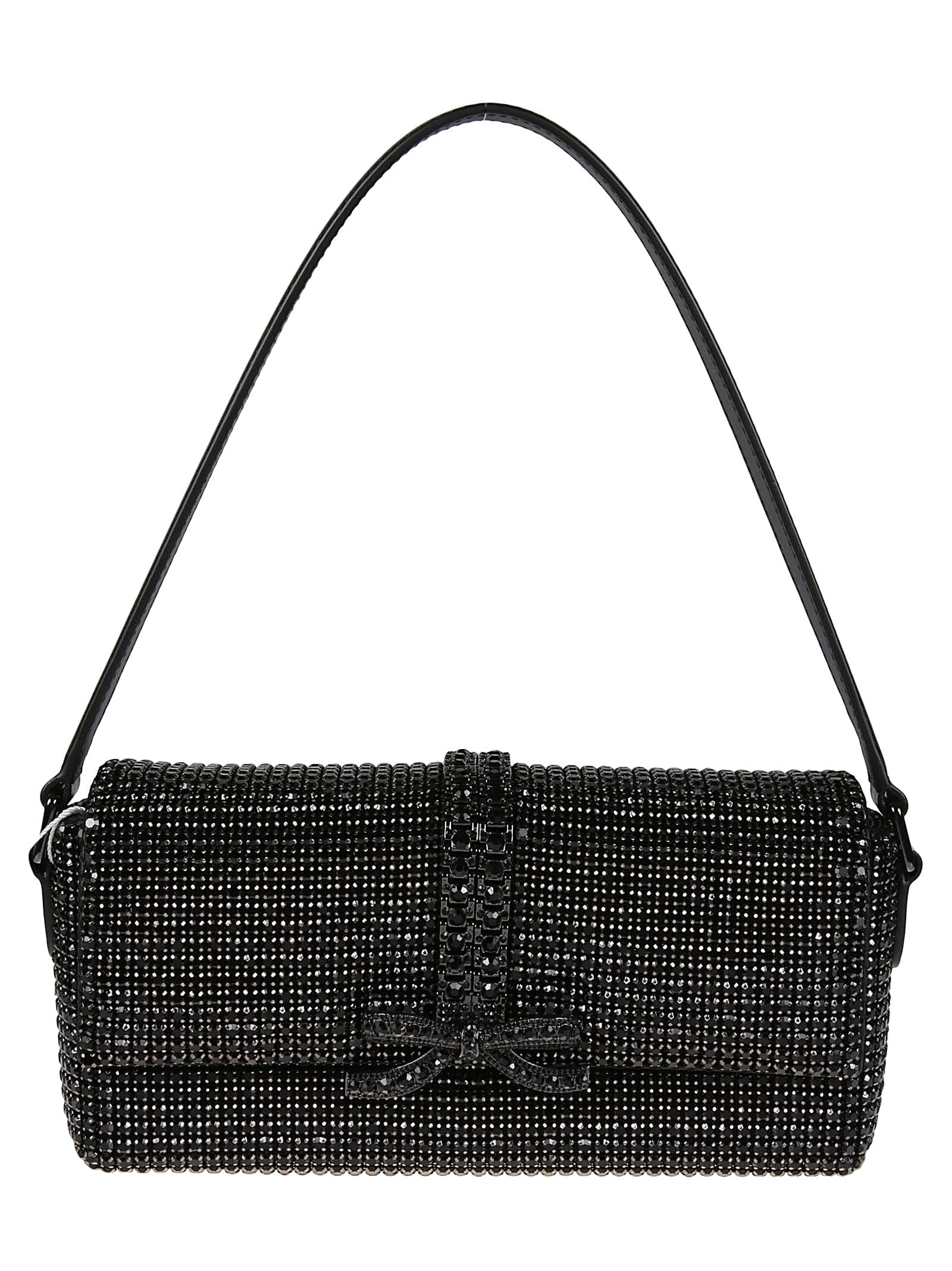 Shop Self-portrait Rhinestone Chainmail Baguette Bag In Black